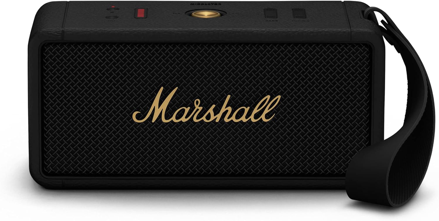 Marshall Middleton Haut-Parleur Bluetooth Portable sans Fil - 20+ Heures de Lecture Portable - Étanche IP67 - Noir & Laiton