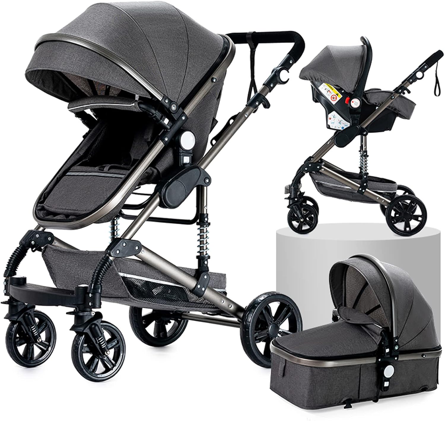 NADDLILY Poussette 3 en 1, Poussette Bebe avec Conception Portable Pliable en Un Clic, Pousette 3 en 1 avec Poussée Réversible Bidirectionnelle, Poussette Canne avec Accessoires (V9 Black)