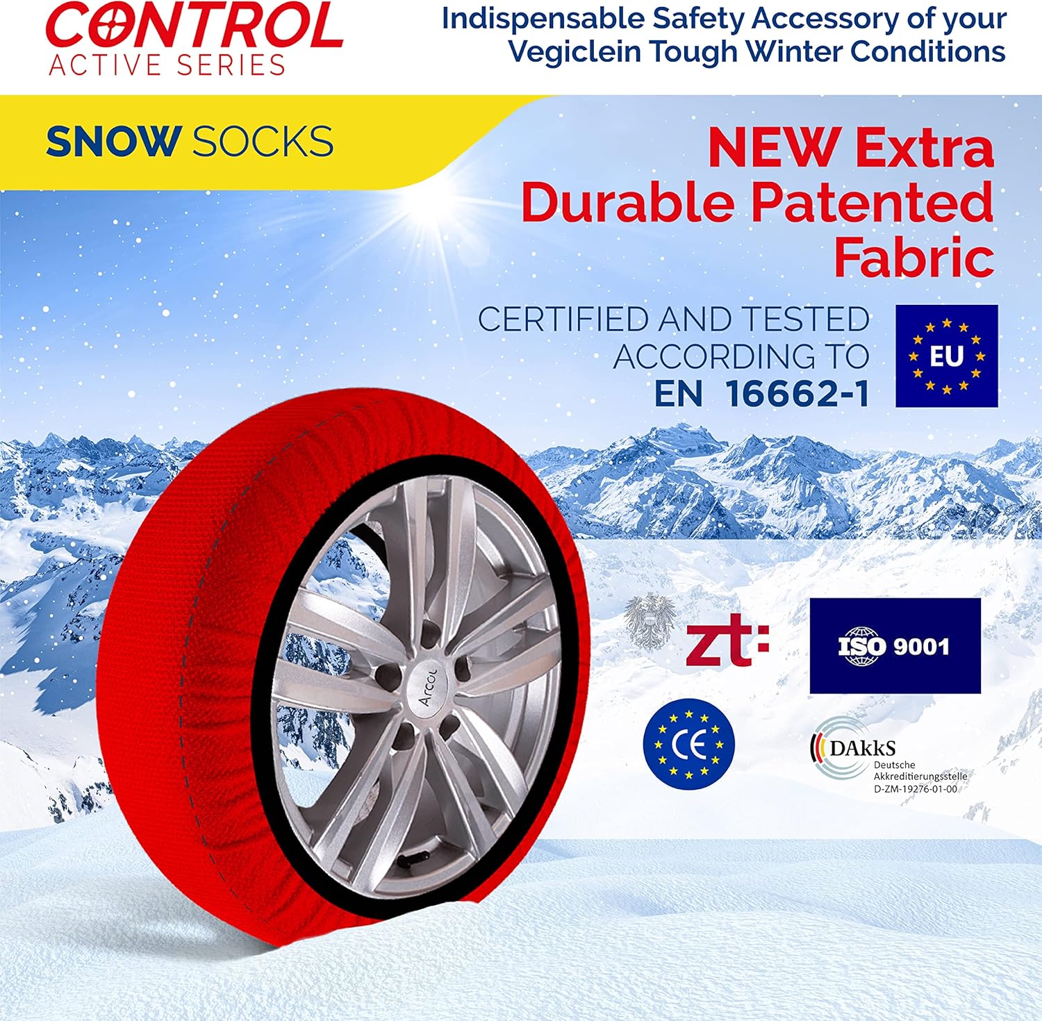Chaussettes à Neige Textile Homologué EN 16662-1 - DEUX Chaussette Neige Pour Auto. Snow Sock Taille L Pour R14-R20 (Les Misures Pour les Pneus Sont Détaillèes à L'intérieur) (Control, L)