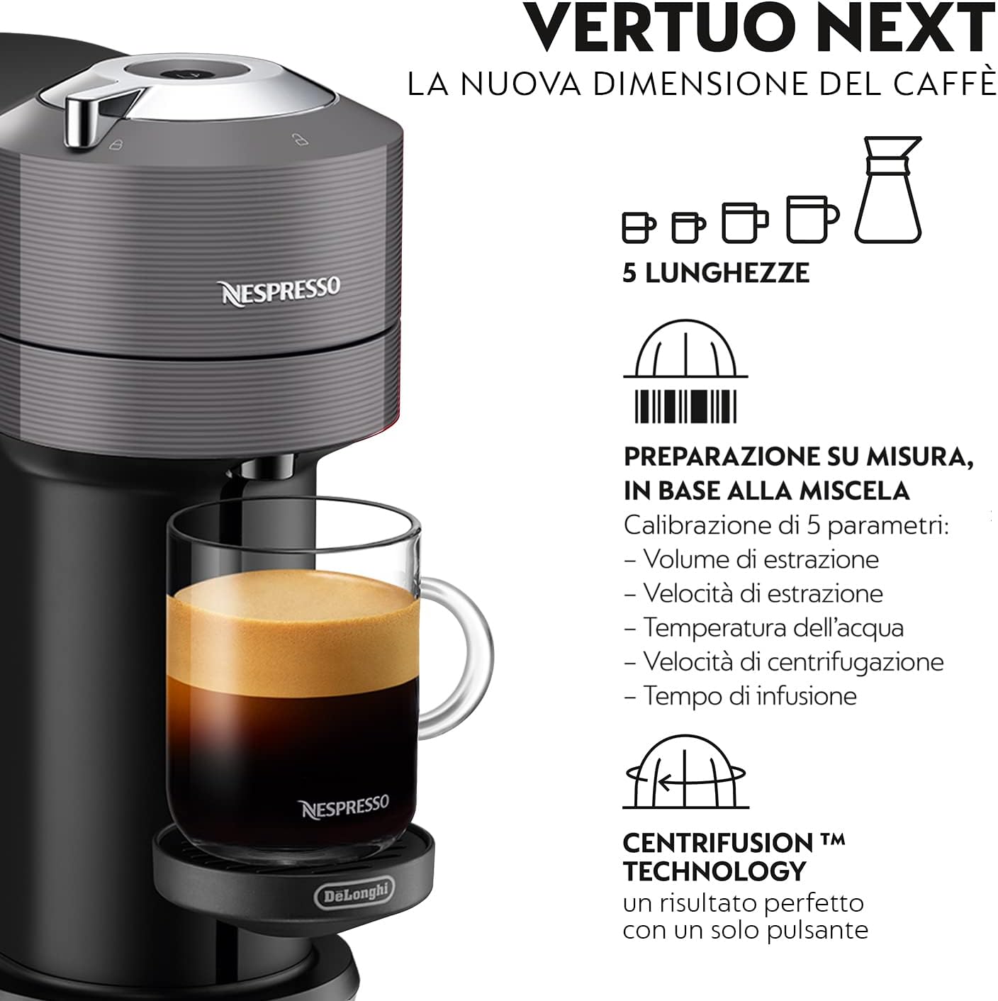 Nespresso Machine à café à capsules DeLonghi ENV 120.BWAE Vertuo Next Premium avec mousseur à lait, marron