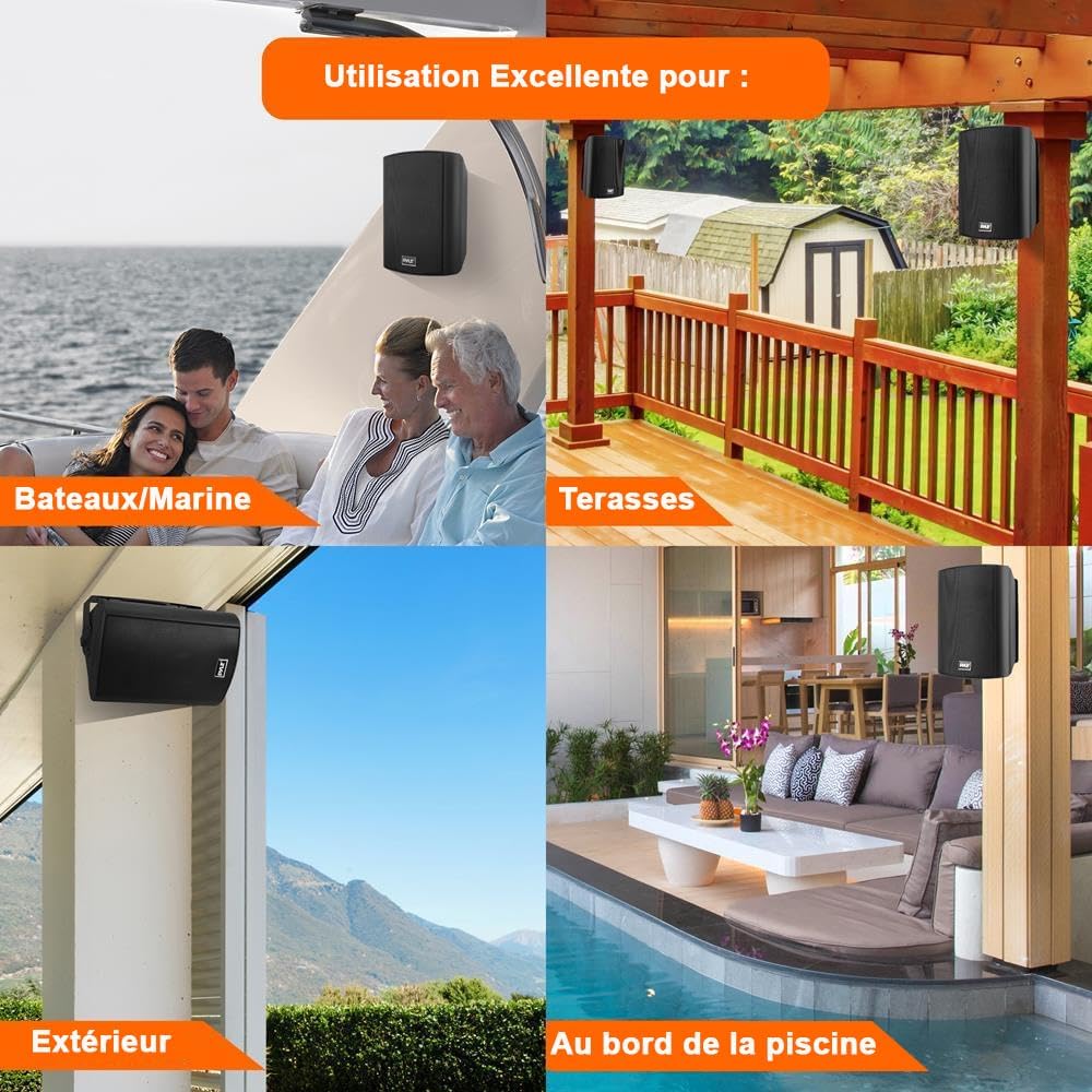 Pyle Enceinte d’Extérieur Bluetooth, Enceinte Mural étanche 240 W, Paire de Haut Parleur Imperméables, Active + Passive,Résistant à l'eau, Son Stéréo, Utilisation dans la Piscine, Patio, l'Intérieur