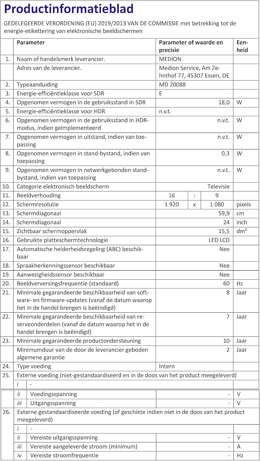 MEDION E14080 (MD 30224) Téléviseur Full HD 100,3 cm (40 Pouces) (Lecteur DVD intégré, récepteur Triple Tuner DVB-T2 DVB-C DVB-S2, 2 x HDMI, VGA, USB, Mediaplayer, CI+)