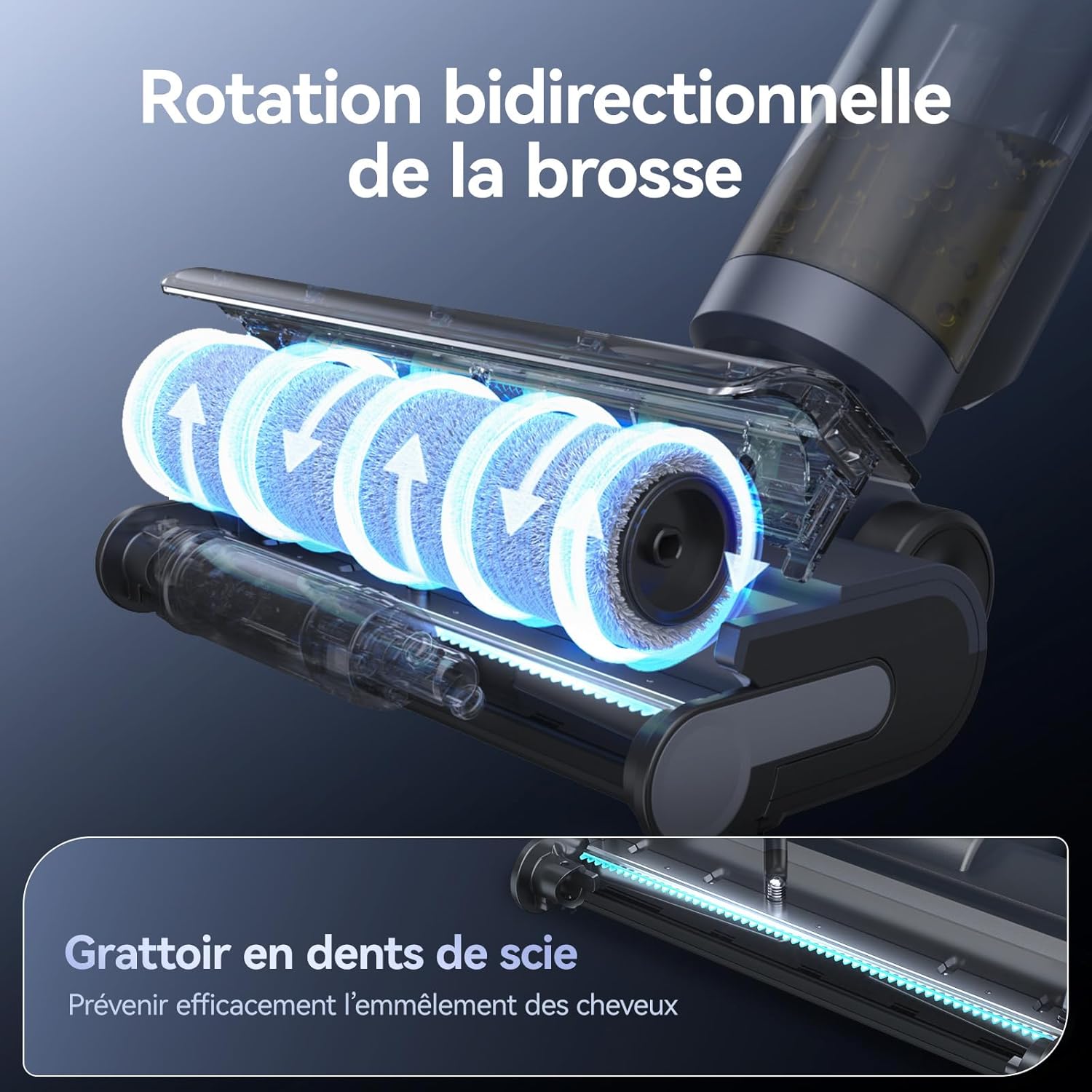 JONR ED12 Aspirateur Eau et Poussière, Aspirateur et Balai à Franges sans Fil 4 en 1, Brosse Rouleau de Nettoyage des Bords, Fonction d’Auto-Nettoyage, pour Sols Durs, Poils d'animaux