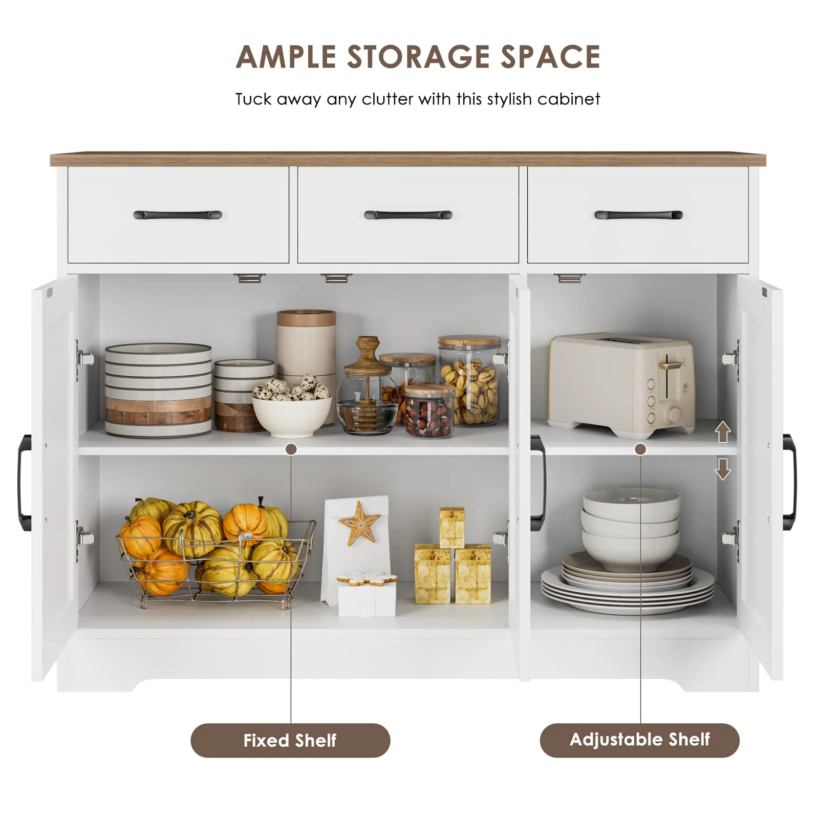 HOSTACK Modern Farmhouse Sideboard Buffet Cabinet