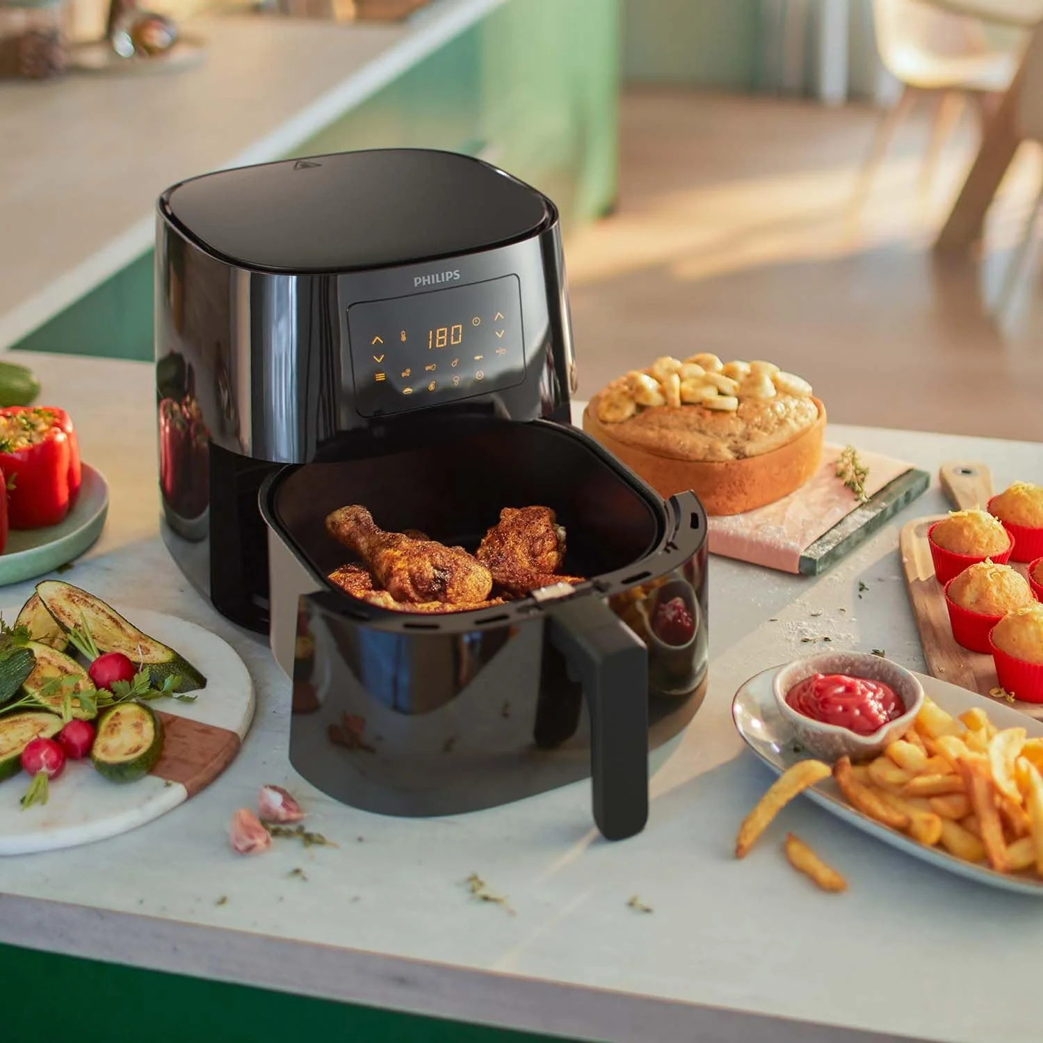 Philips Essential Airfryer XL 2.65lb/6.2L Capacity Digital Airfryer with Rapid Air Technology, Starfish Design, Easy Clean Basket, Black, (HD9270/91)