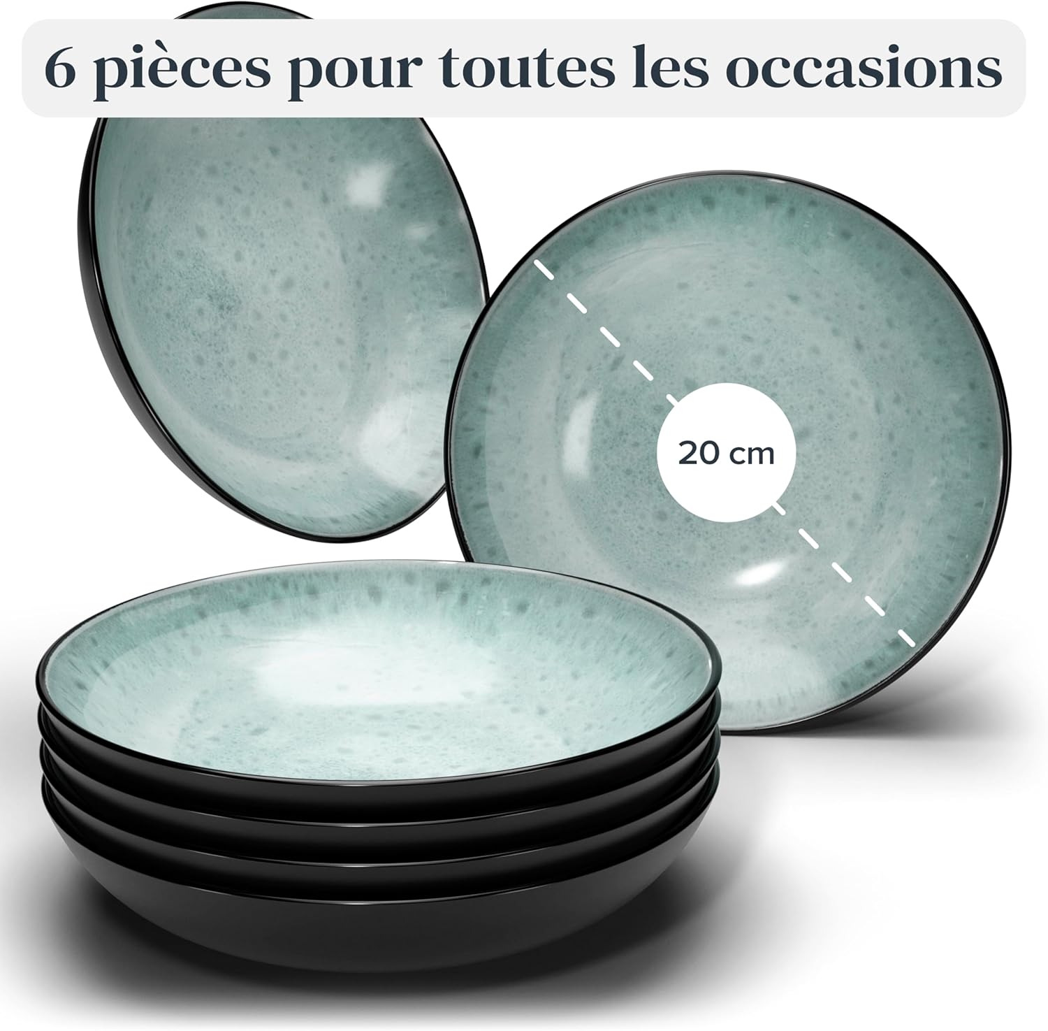 Service de Vaisselle en Grès Ibiza 36 pièces –Ensemble de Vaisselle pour 12 Personnes, Adapté au Lave-Vaisselle et au Micro-Ondes, Pure Living bleu fumé, Assiettes Service de Table