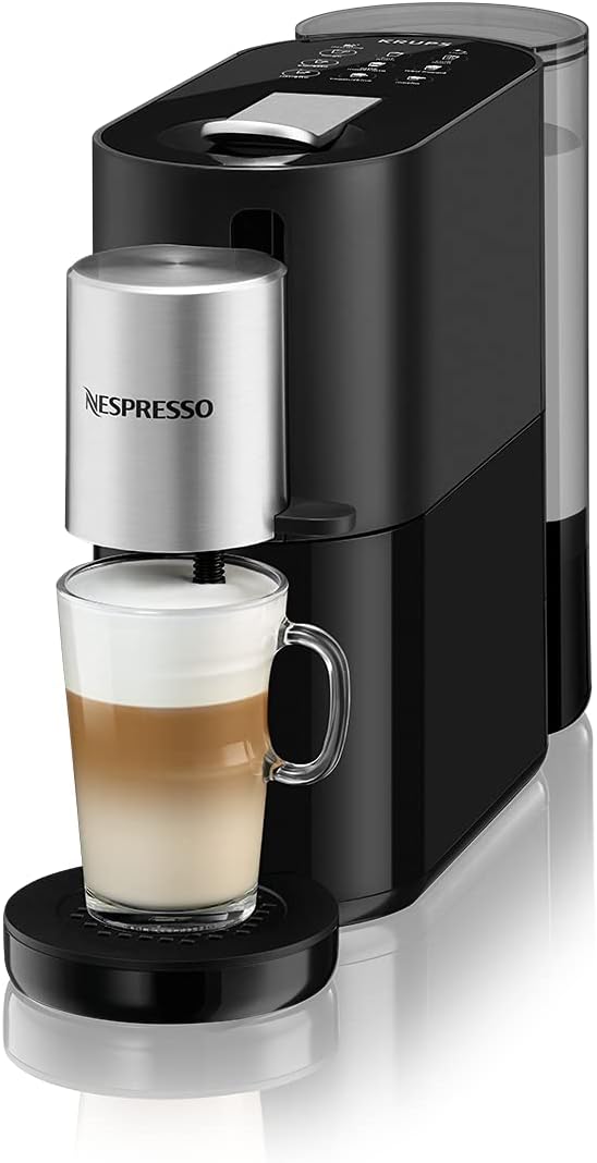 Krups Machine à Café Nespresso Atelier XN8908 - Système de Mousse de Lait - Réservoir d'eau de 1 l - Avec Tasses en Verre Nespresso + Capsules - Pression 19 Bar - Noir/Argenté