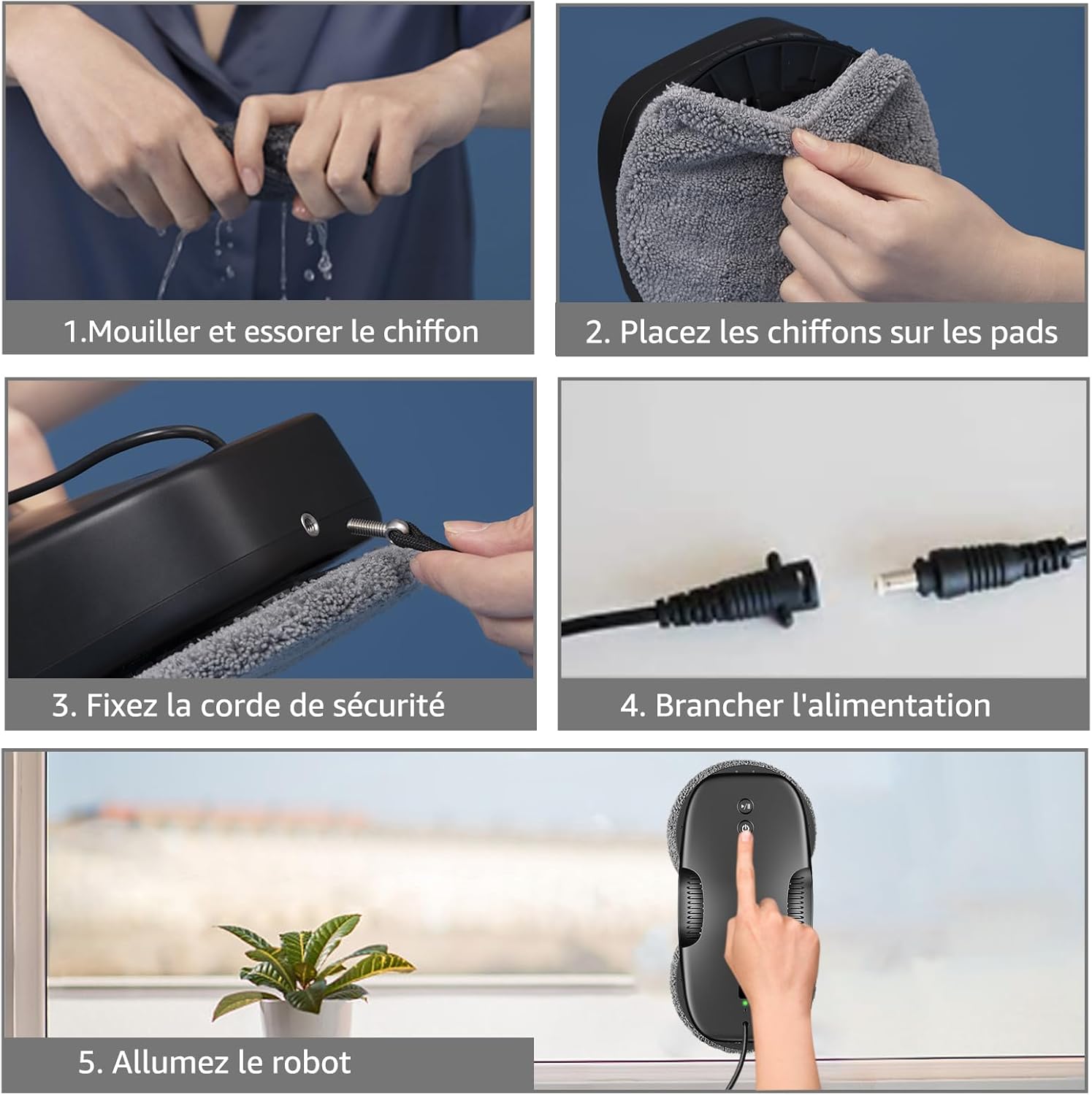 HUTT DDC55 Robot Nettoyeur Vitre, Robot Laveur de Vitre Automatique, Système de Sécurité, Navigation Intelligente, Télécommandé, pour Toutes Les Surfaces Lisses, avec 12 Chiffons