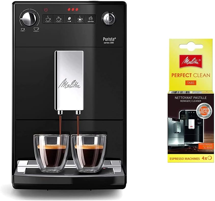 Melitta Purista Argent, Machine à Café à Grains avec Broyeur et Système d'Extraction des Arômes, Silencieuse, Mode 1 à 2 Tasses, Cafetière Expresso 1L, Automatique, F230-101