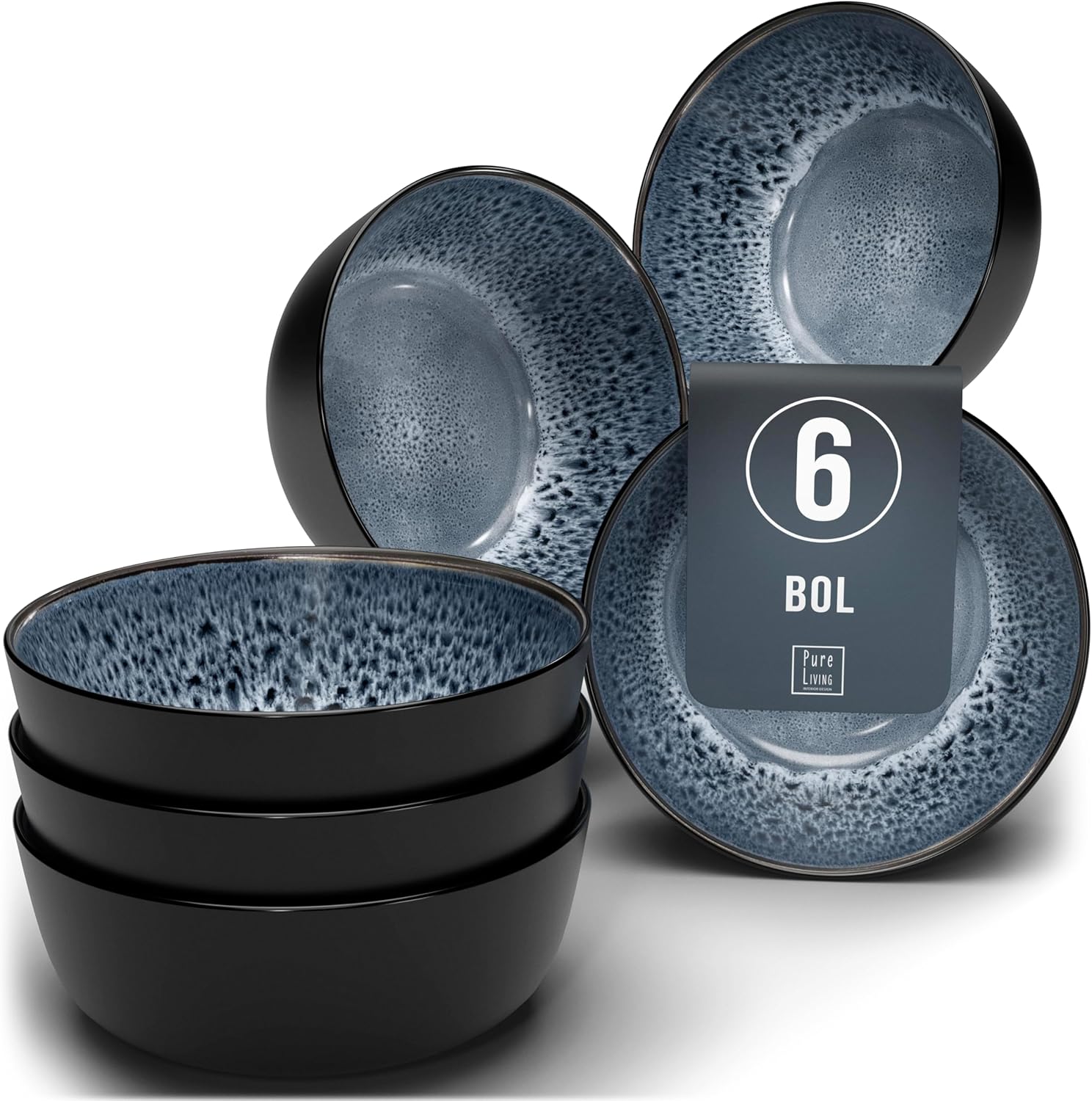 Service de Vaisselle en Grès Ibiza 36 pièces –Ensemble de Vaisselle pour 12 Personnes, Adapté au Lave-Vaisselle et au Micro-Ondes, Pure Living bleu fumé, Assiettes Service de Table