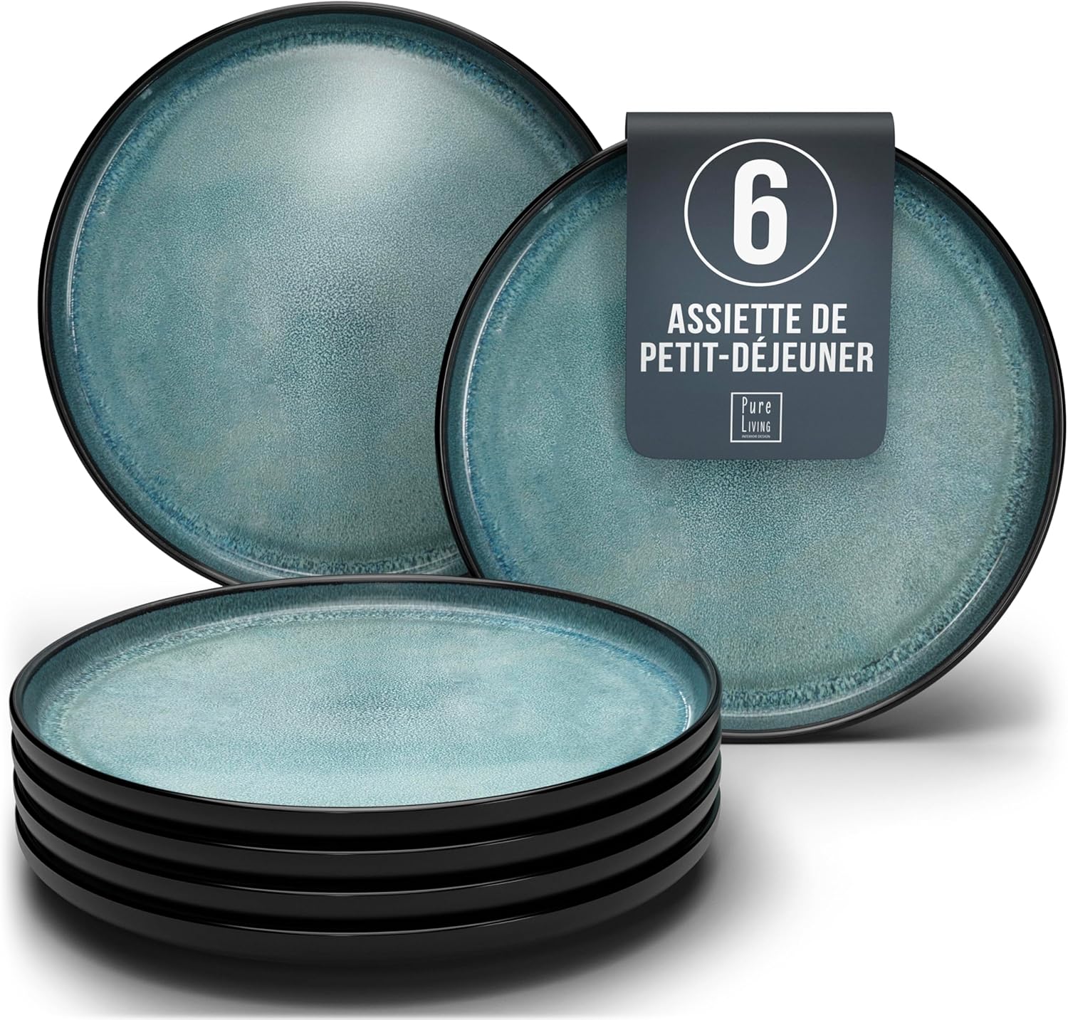 Service de Vaisselle en Grès Ibiza 36 pièces –Ensemble de Vaisselle pour 12 Personnes, Adapté au Lave-Vaisselle et au Micro-Ondes, Pure Living bleu fumé, Assiettes Service de Table