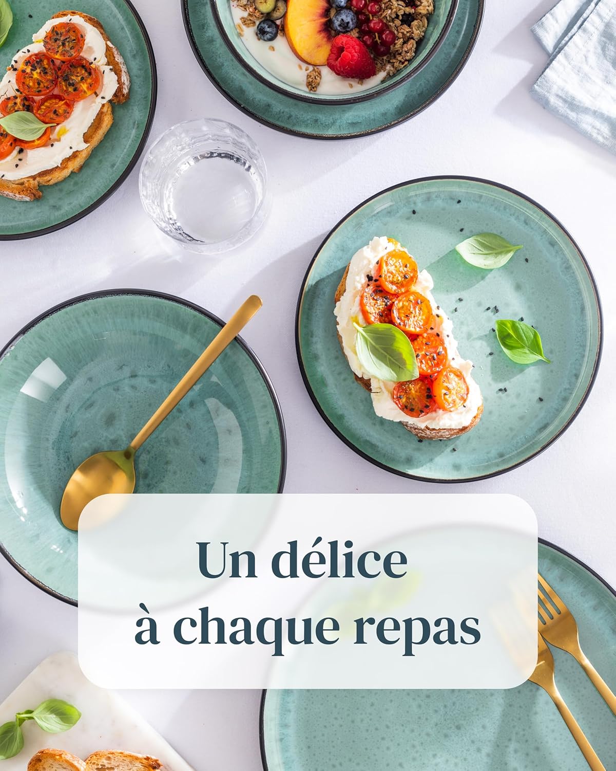 Service de Vaisselle en Grès Ibiza 36 pièces –Ensemble de Vaisselle pour 12 Personnes, Adapté au Lave-Vaisselle et au Micro-Ondes, Pure Living bleu fumé, Assiettes Service de Table