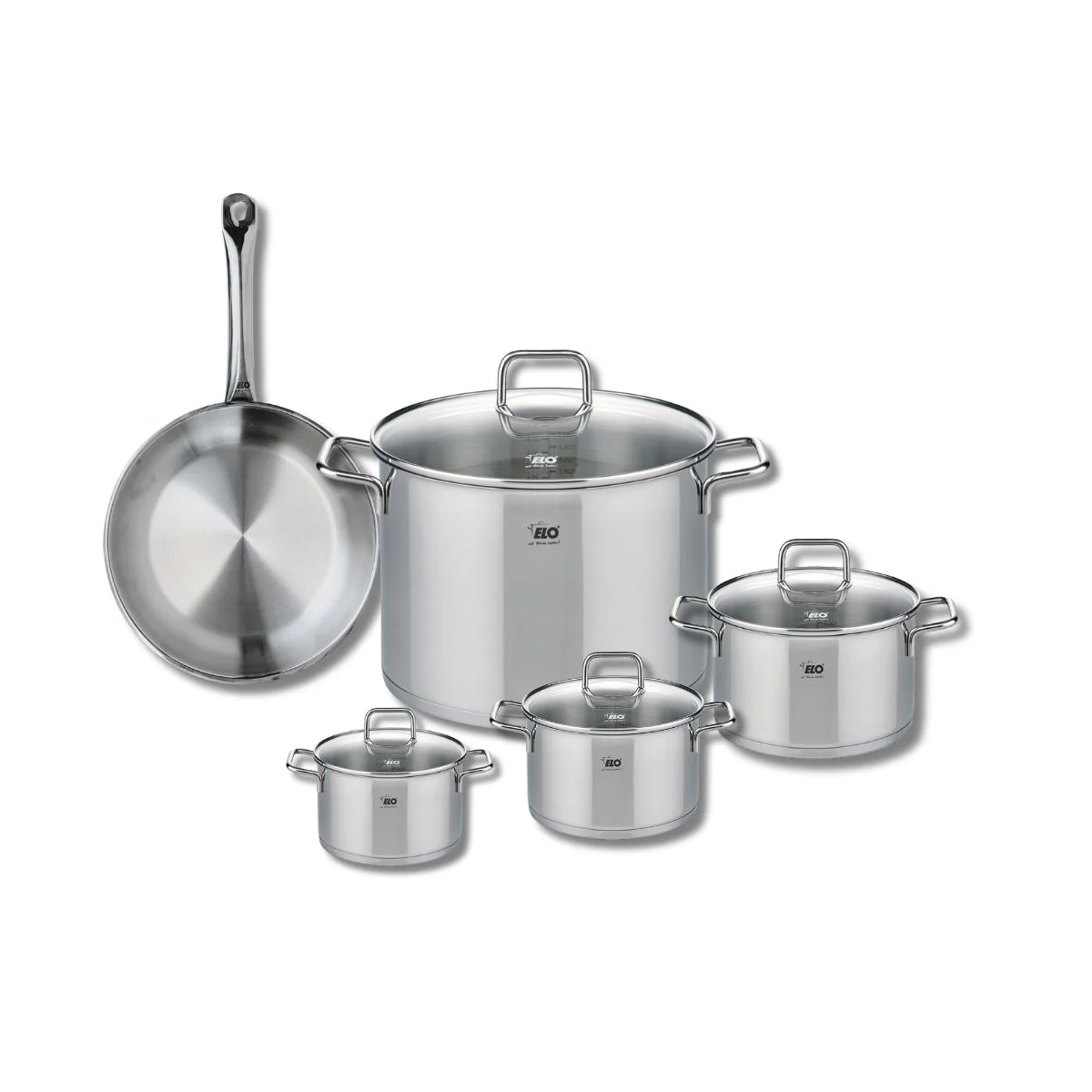 Ensemble de 1 Poêle de cuisson 24 cm et 4 faitouts 12, 14, 16 et 26 cm Elo Profi Citrin Elo