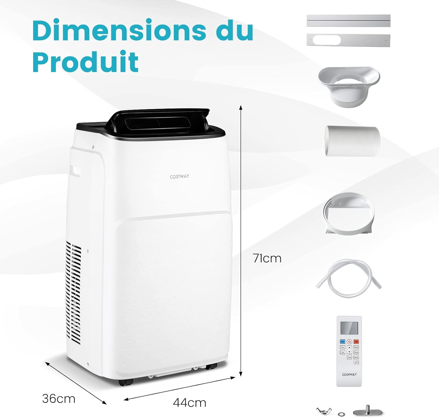 COSTWAY Climatiseur Mobile Silencieux 16000BTU, 5 EN 1,Refroidissement,Chauffage,Ventilateur,Déshumidificateur,Mode Nuit,Climatisation Rapide,Clim Mobile