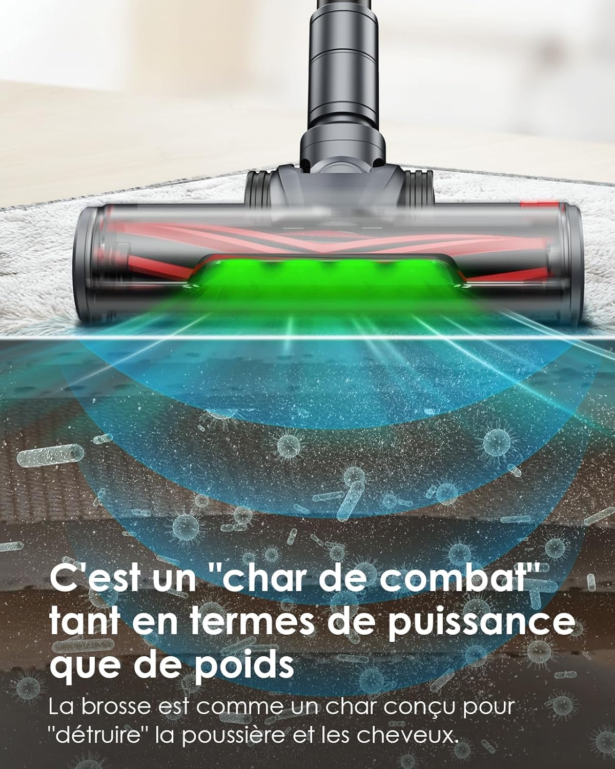 Linkifly A11 Aspirateur Balai sans Fil, Aspirateur sans Fil Puissant 48Kpa et 60 Min, avec Technologie Cyclonique et Anti-Enchevêtrement, Aspirateur Balai pour Les Poils d'animaux/Tapis/Sols Durs