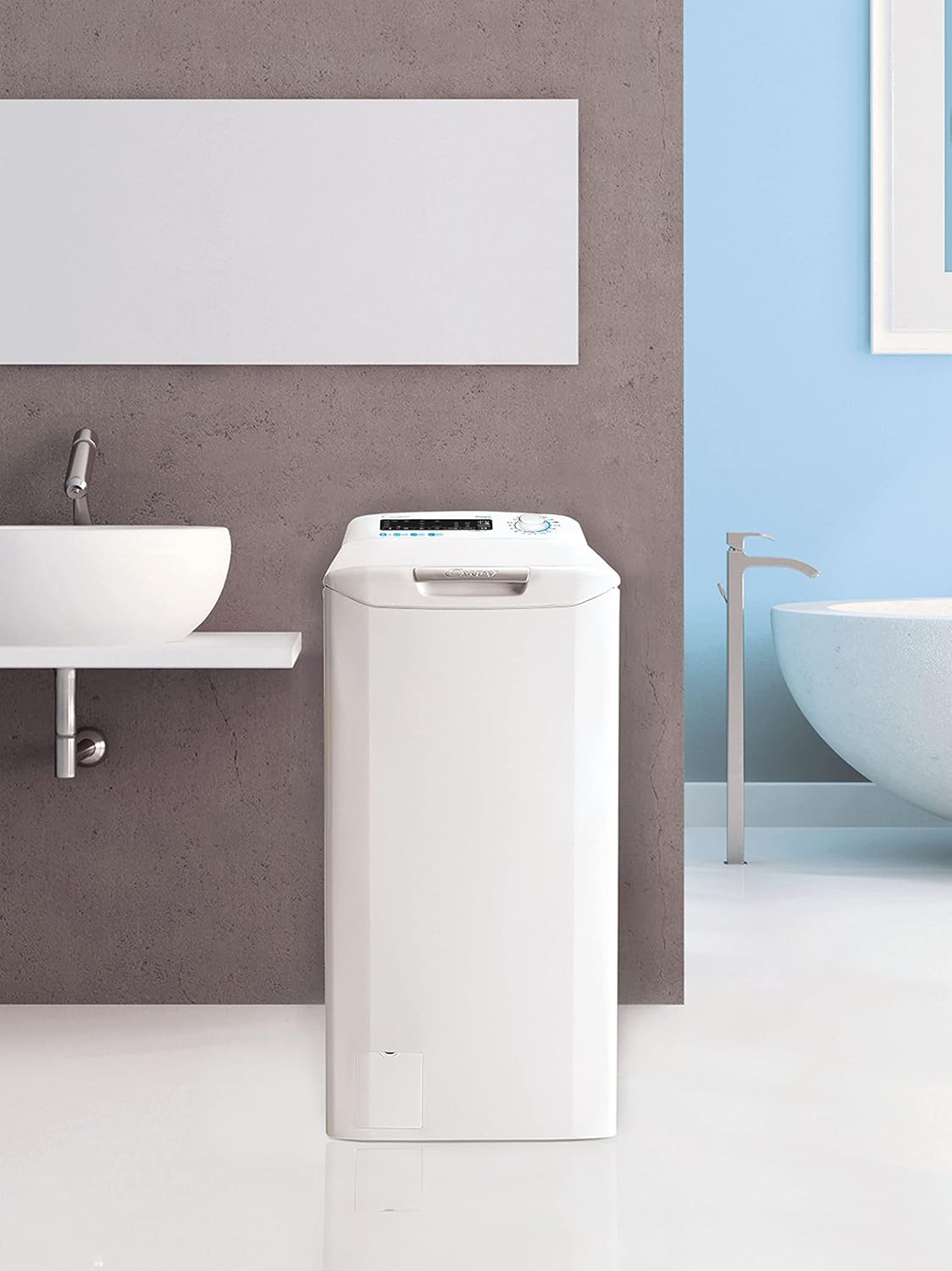 Candy Smart CSTG 28TE/1-11 Machine à laver à charge par le haut, 8 kg, 1200 tours, 17 programmes, connectivité NFC, 41 x 60 x 86 cm, classe F, blanc