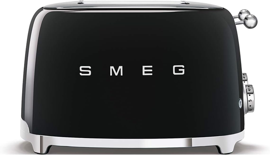 Smeg, Grille-pain 4 Tranches TSF03BLEU, 4 Fentes 36 mm, 6 Niveaux de Brunissage, Fonction Chauffage, Décongélation et Bagel, Éjection Automatique du Pain, 2 Ramasse Miettes, 2000 W, Noir