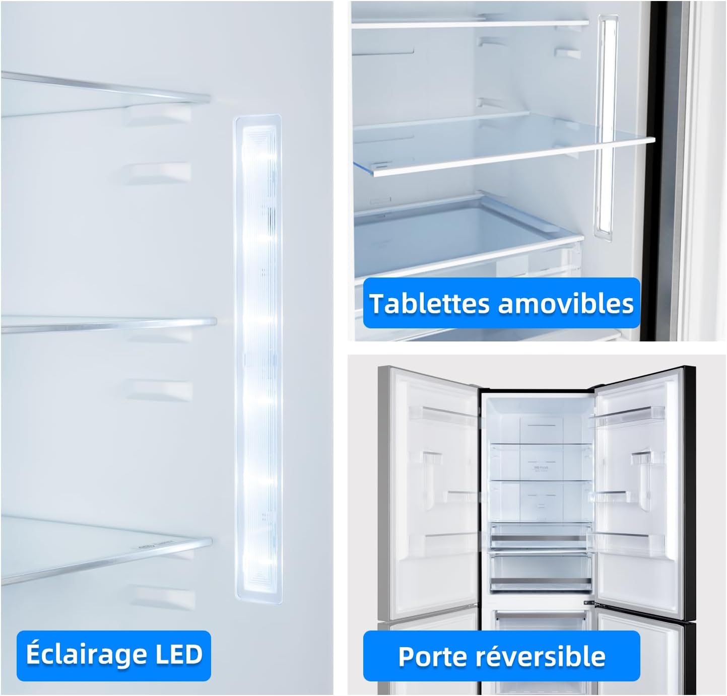 CHIQ Réfrigérateur autoportant 317L à Inverter, 322 l, sans givre, flux d'air multiple, congélation rapide, électronique tactile, compresseur avec garantie de 12 ans, efficacité améliorée, noir