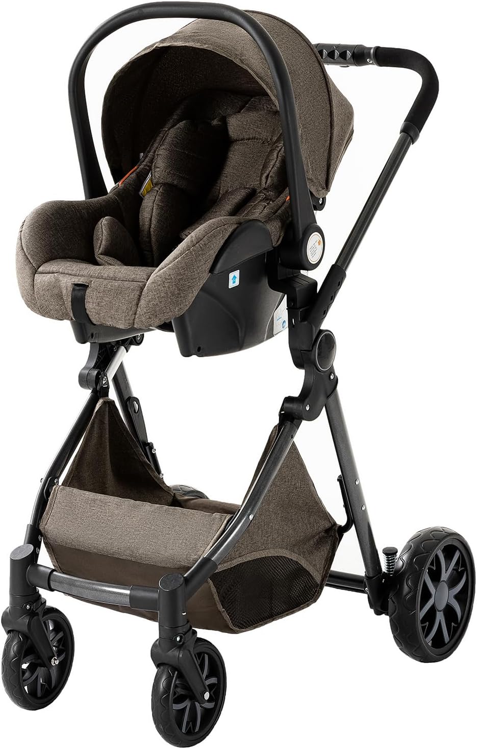 Magic ZC Poussette 3 en 1, Poussette Bebe avec Conception Portable Pliable en Un Clic, Pousette 3 en 1 avec Poussée Réversible Bidirectionnelle, Poussette Trio avec Accessoires (black gold 588)