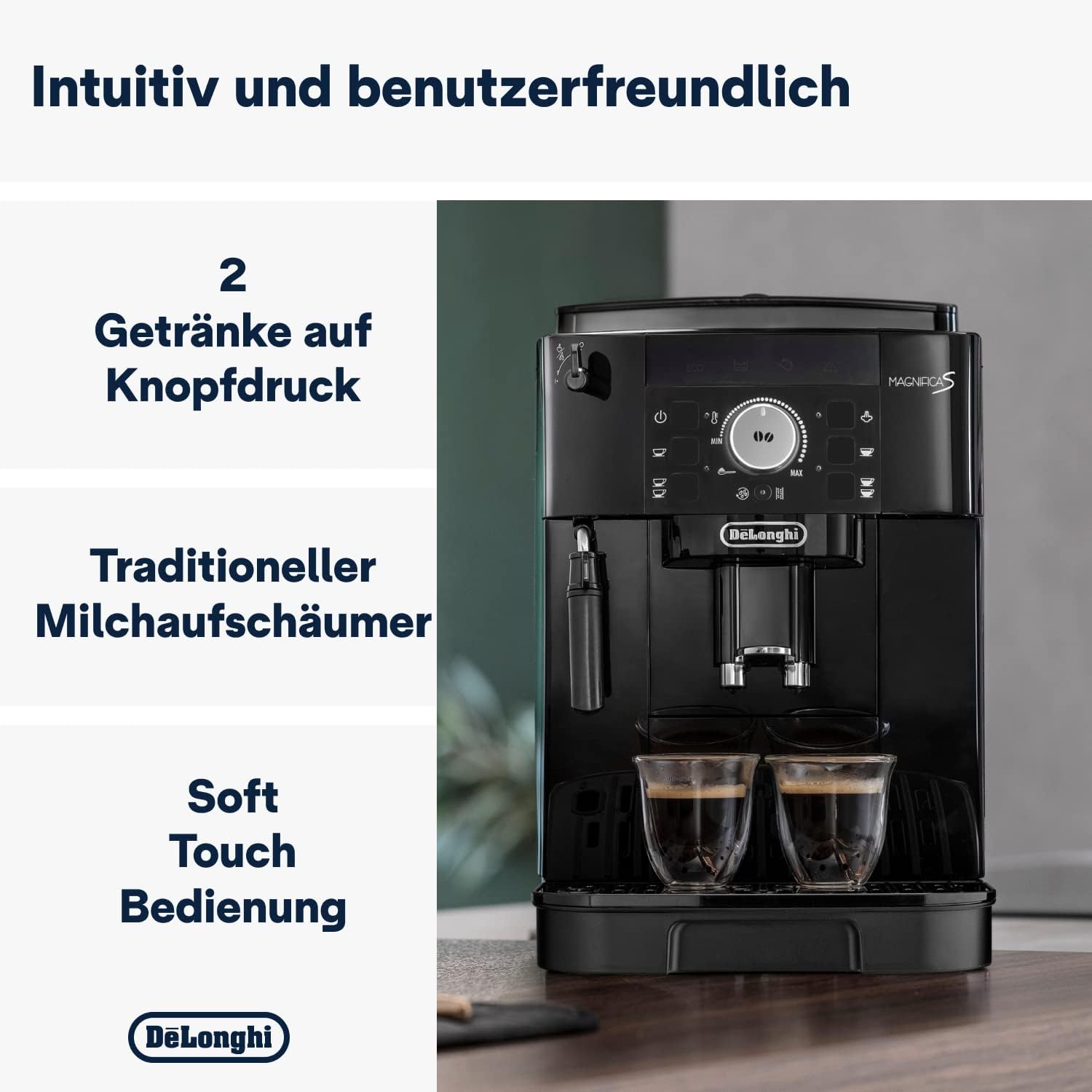 De'Longhi Magnifica S ECAM11.112.B, Kaffeevollautomat mit Milchaufschumdüse für Cappuccino, mit Espresso Direktwahltasten und Drehregler, 2-Tassen-Funktion, Schwarz