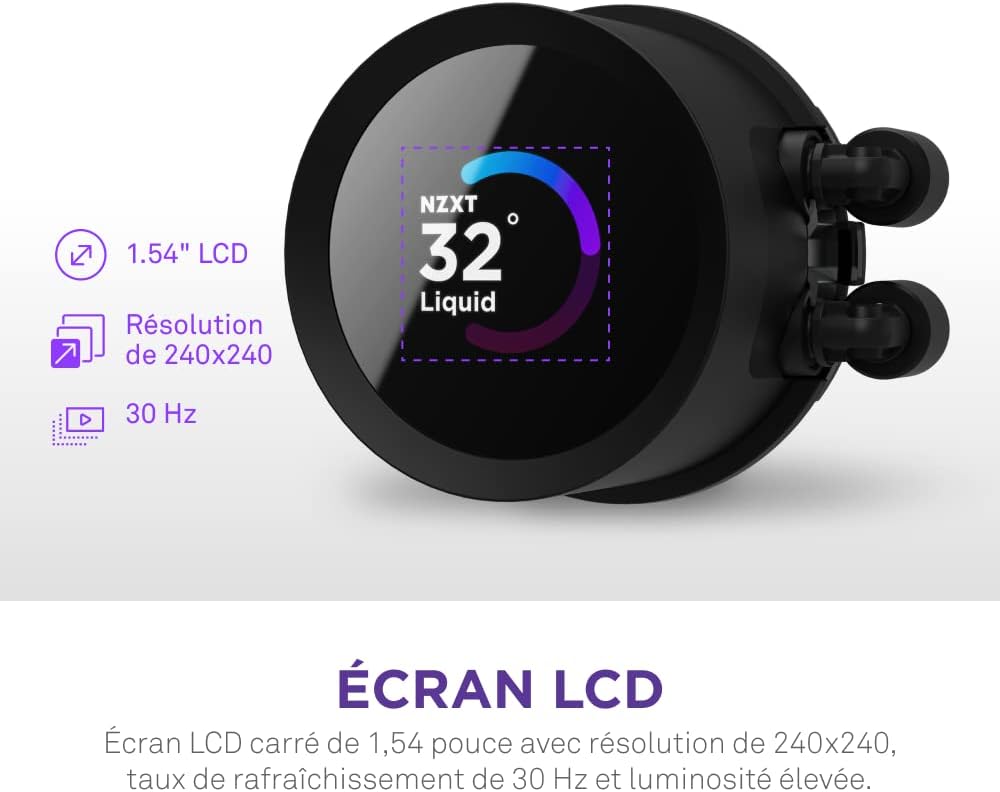 NZXT Kraken Elite 280 RGB - Refroidisseur de liquide CPU AIO - Radiateur 280mm - Ventilateur F280 RGB - IPS LCD 2,72 personnalisable - Turbine Pump - LGA 1700 1200 115X 1851 / AM5 AM4 - Noir