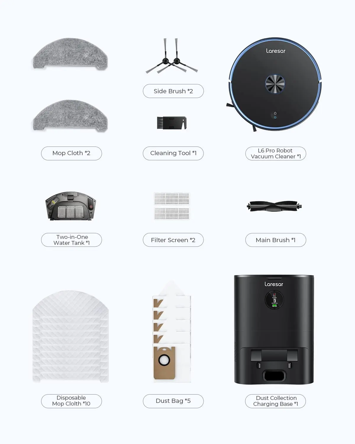 Robot Vacuum and Mop Combo, Laresar L6 Pro Robotic Vacuum Cleaner with Auto Dirt Disposal, App Control, Works with Alexa, Lidar Navigation Smart Mapping, Max 3000pa Suction for Pet Hair/Floors/Carpets