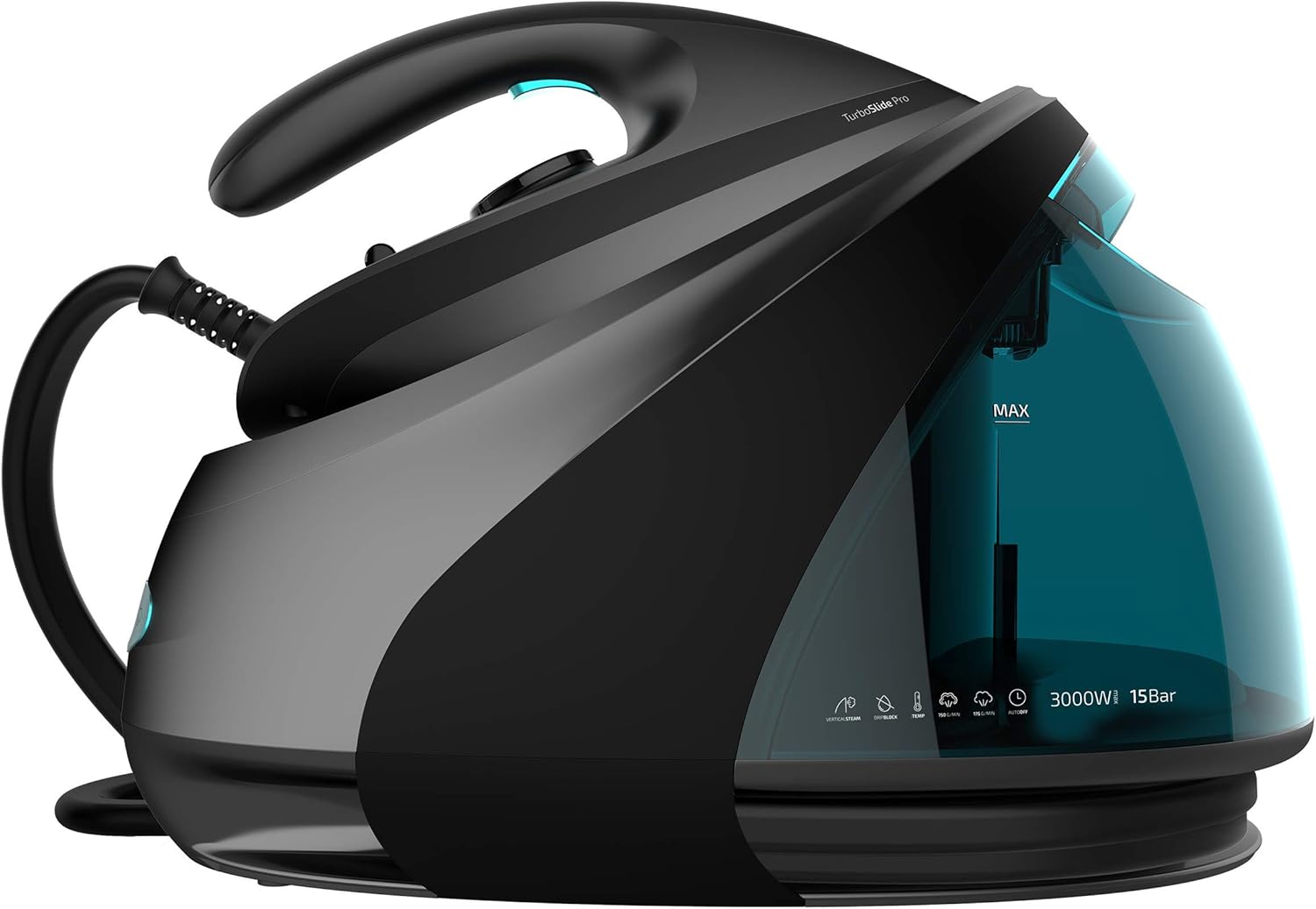 Cecotec Centrale vapeur intelligente Total Iron 10100 Pro. fer à repasser vertical et horizontal, aspiration et soufflerie, 5 programmes pour 5 tissus, 220 g/min et 5 bars.