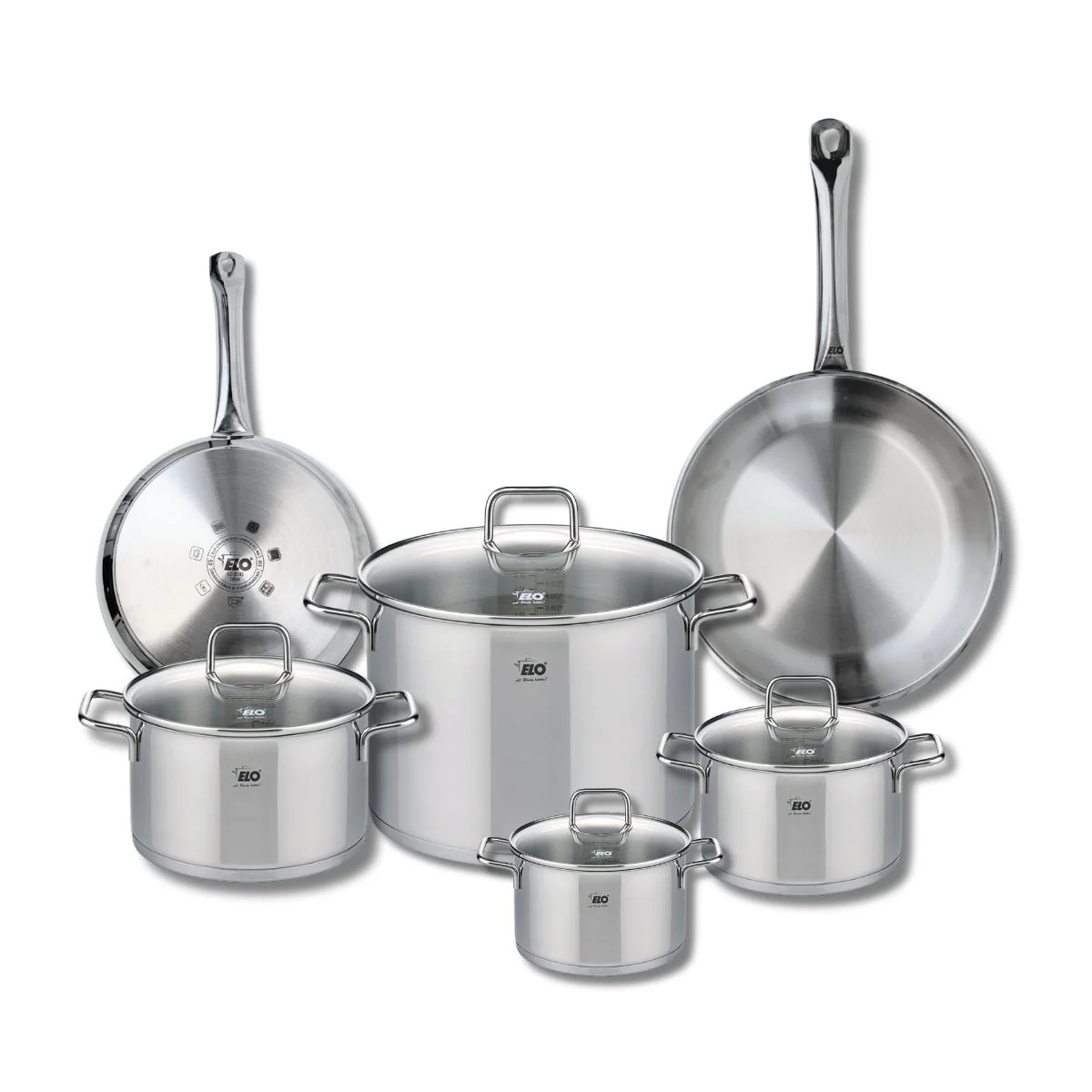 Ensemble de 2 Poêles de cuisson 24 et 28 cm et 4 faitouts 14, 16, 20 et 26 cm Elo Profi Citrin Elo