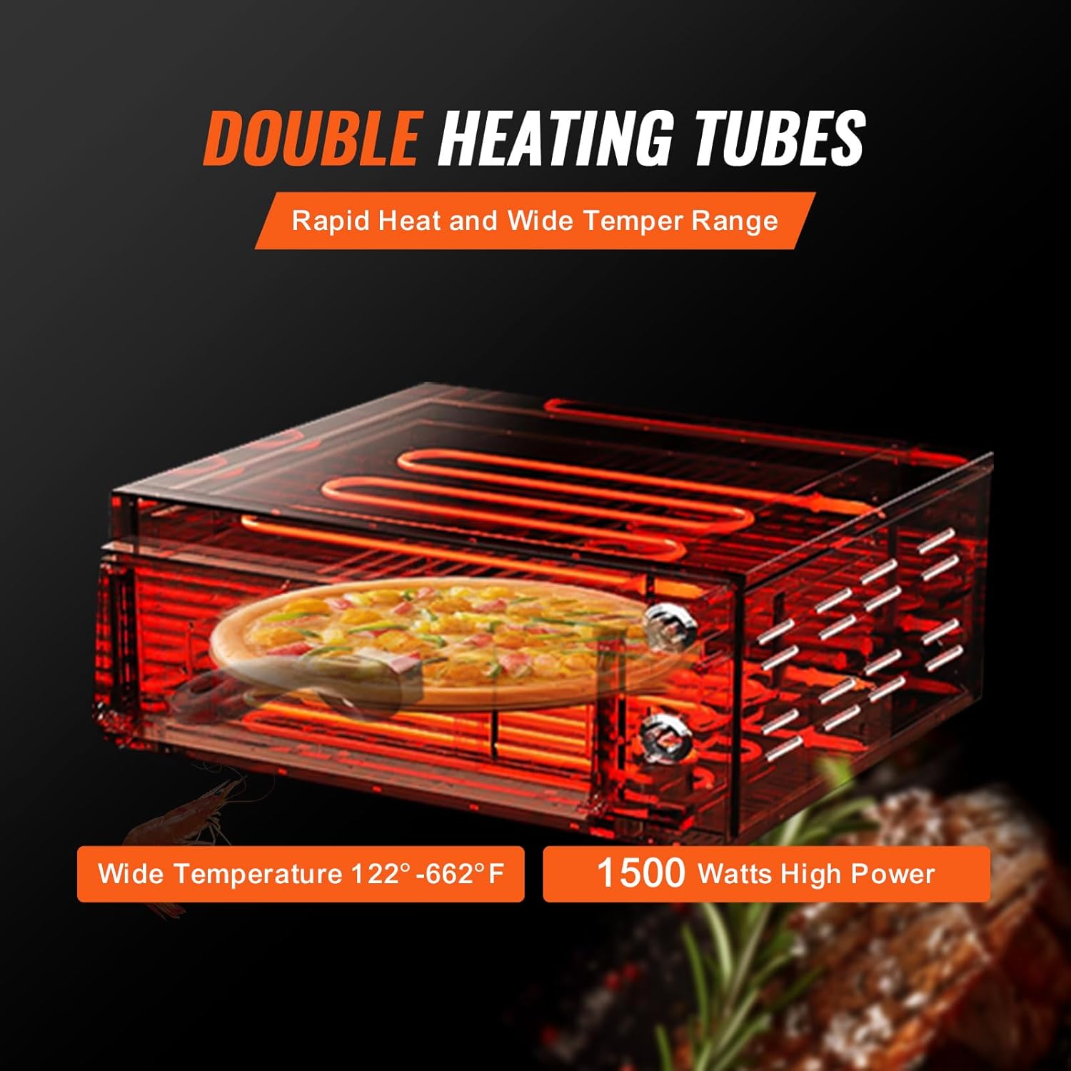 VEVOR Four à Pizza Commercial Capacité 16 po, Four Électrique de Comptoir Double Couche, en Acier Inoxydable, avec Pierre et Poignée, Machine à Pizza d'Intérieur Polyvalente pour Restaurant Maison