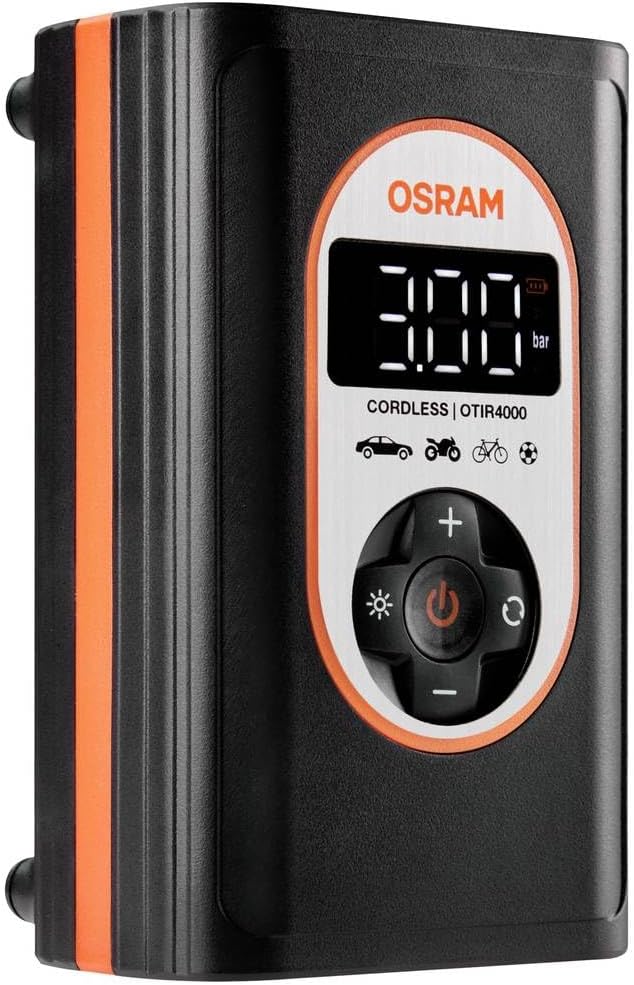 OSRAM TYREinflate Connect 650, compresseur de pneu numérique avec arrêt automatique et lumière LED, compresseur portable 12V pour pneus de voiture, connexion électrique via allume-cigare