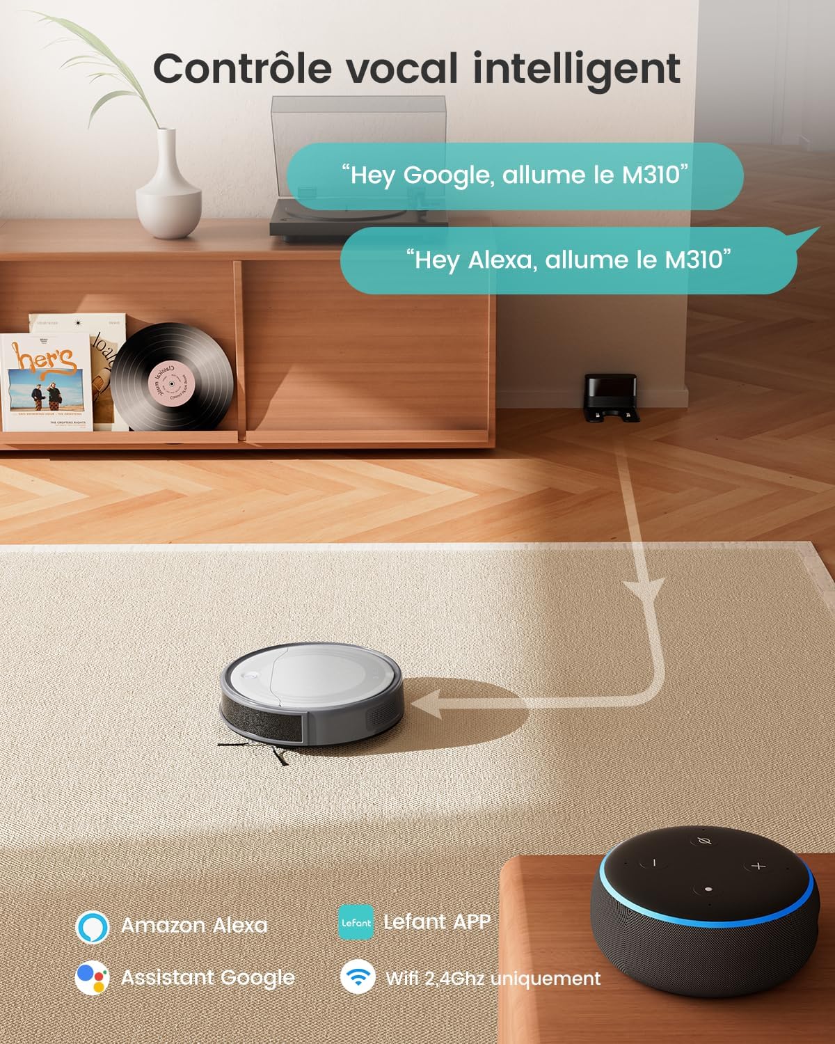 Lefant Aspirateur Robot, Robot Aspirateur 4500Pa Puissance d'Aspiration, Évitement Précis des Obstacles, Anti-Enchevêtrement Idéal pour Les Poils d'animaux, Cheveux et Sols Durs,Contrôle par App/Alexa