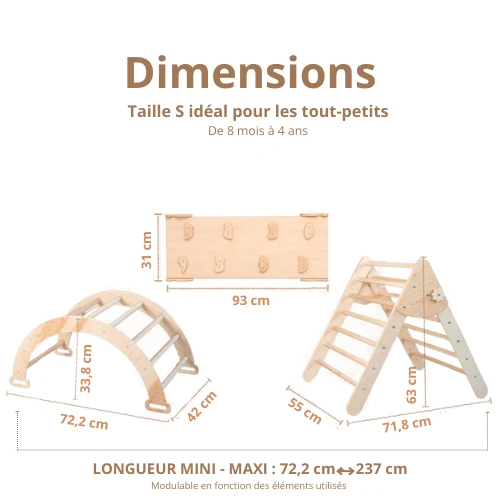 Aire de Jeux Montessori 3-en-1 : Triangle Pikler, Arche & Rampe d'escalade - Motricité & Eveil (8 mois - 6 ans)