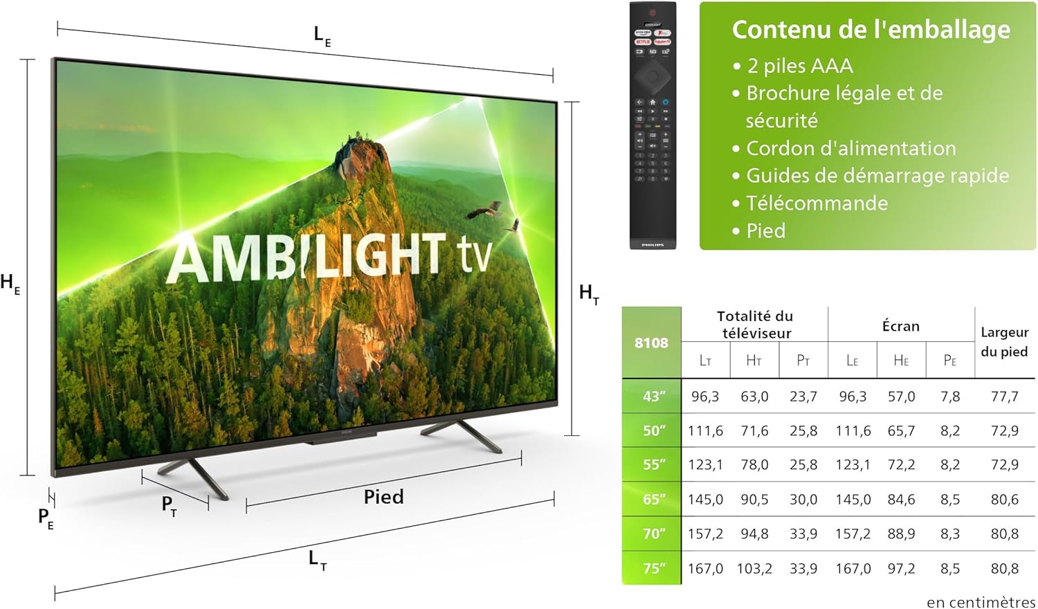 Philips Ambilight 43PUS8109 Smart TV LED 4K - Écran 43 Pouces avec Plate-Forme Pixel Precise Ultra HD, Titan OS et Son Dolby Atmos, Fonctionne avec l’Assistant Vocal Alexa et Google - Chrome satiné