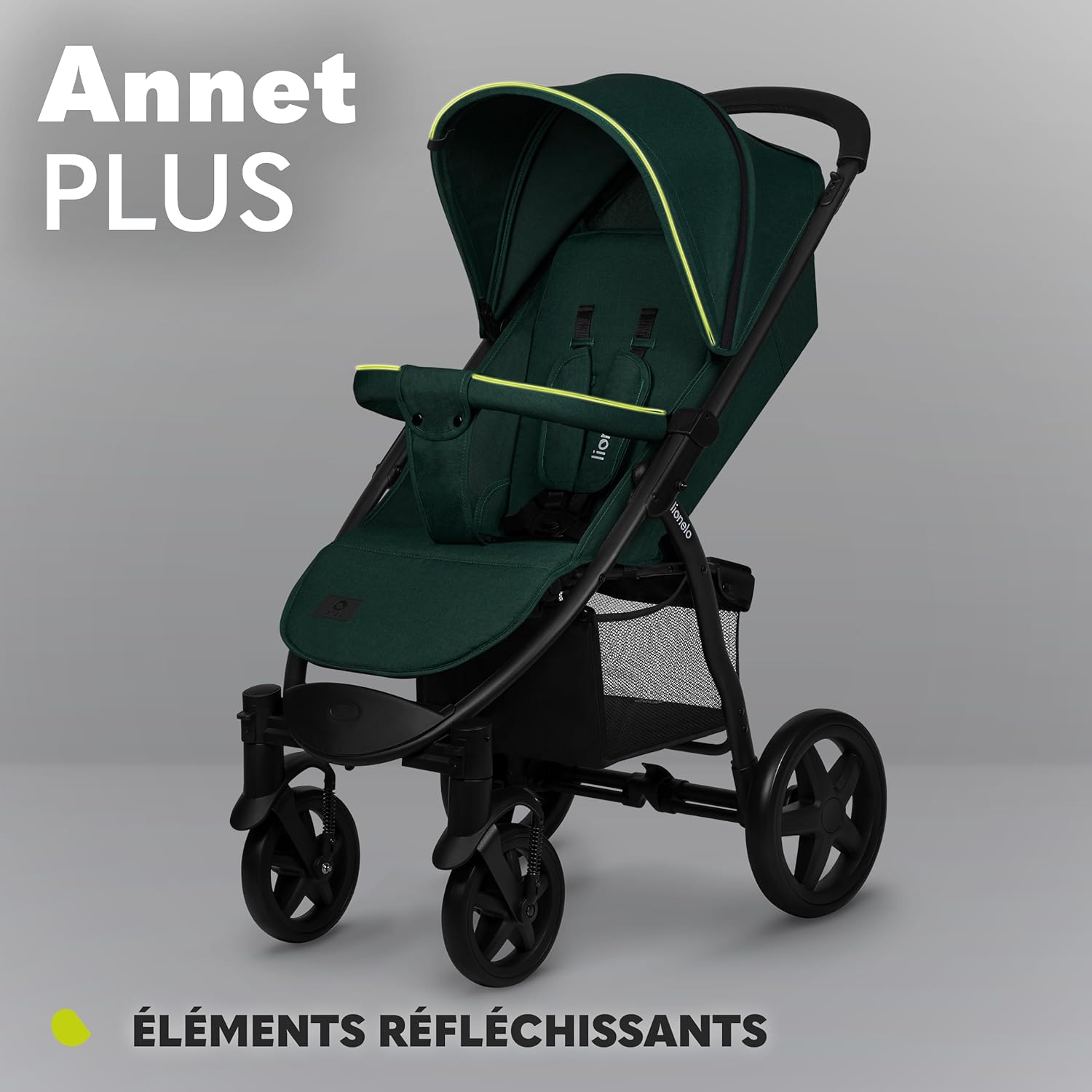 LIONELO Annet Plus poussette bebe à 22 kg, auvent avec fenêtre, roues EVA, chancelière moustiquaire porte-gobelet, réglage du dossier jusqu’à la position couchée (Dreamin, PLUS)