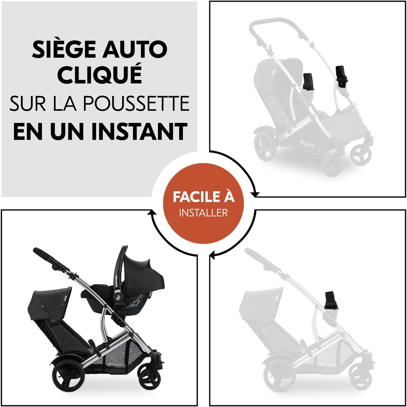 hauck Poussette Double Duett 2, Siège Supérieur Convertible en Nacelle Bébé, Réversible, Pliable, Charge Maxi 36 Kg, Inclus Habillage Pluie, Forest Noir