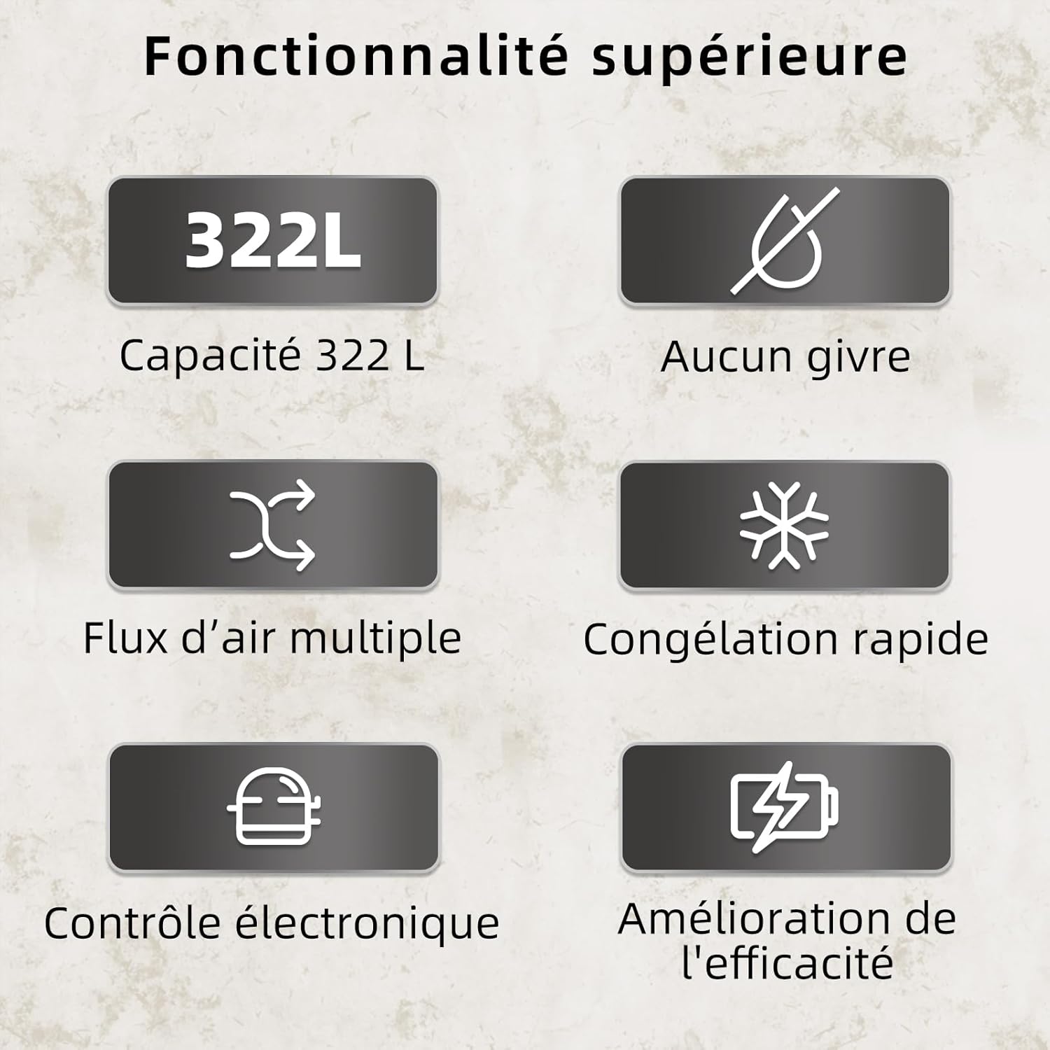 CHIQ Réfrigérateur autoportant 317L à Inverter, 322 l, sans givre, flux d'air multiple, congélation rapide, électronique tactile, compresseur avec garantie de 12 ans, efficacité améliorée, noir