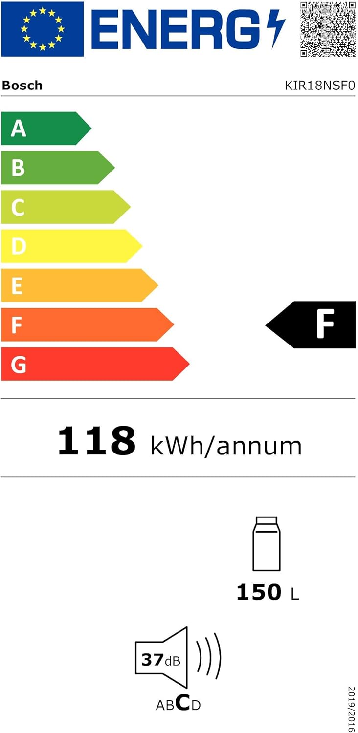 Bosch KIR81AFE0 Serie 6 Réfrigérateur encastrable, 177,5 x 56 cm, 319 L, charnière plate, fabriqué en Allemagne, VitaFresh plus 2 x fraîcheur plus longue, éclairage LED uniforme