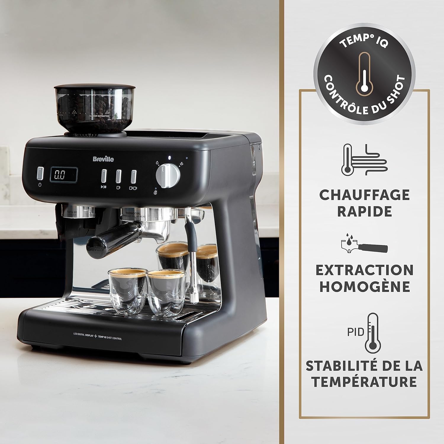 Breville Barista Max Machine à café/machine à expresso, semi-automatique avec moulin broyeur à grain intégré, buse à vapeur pour faire mousser le lait & pompe italienne de 15 bars [VCF126X]