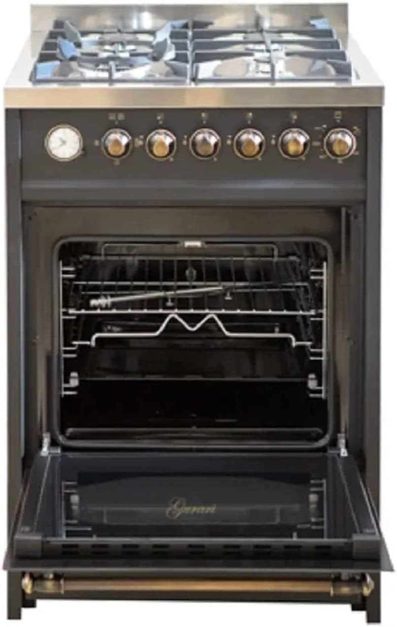 GURARI 614 BL Cuisinière sur pied 60 cm Gaz naturel Fl.Gas 4 Kw WOK, Barbecue à gaz, Range Cooker, Tiroir avec poussette, Contrôle du gaz, tournebroche. Gaz naturel, gaz propane