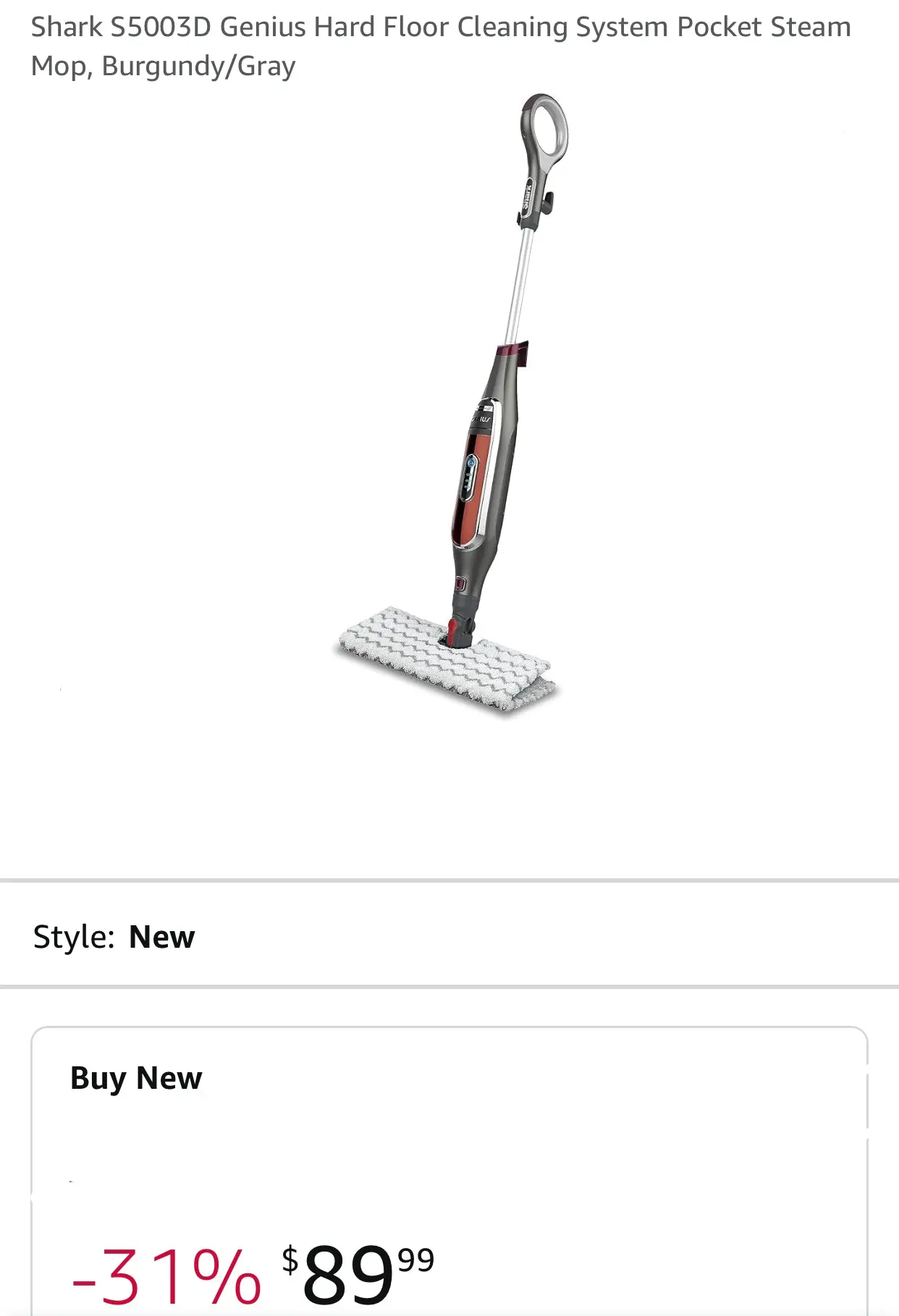 Shark S5003D Genius Hard Floor Cleaning System Pocket Steam Mop, Burgundy/Gray