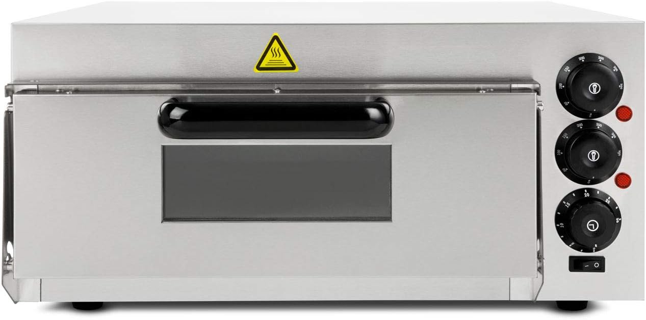 VERTES Four à Pizza électrique, Deux Etages, 3000W, Pierre réfractaire four, Chaleur de voûte et de Sole réglable indépendamment jusqu'à 350°C, Fonction minuterie, four double cavité, Acier INOX