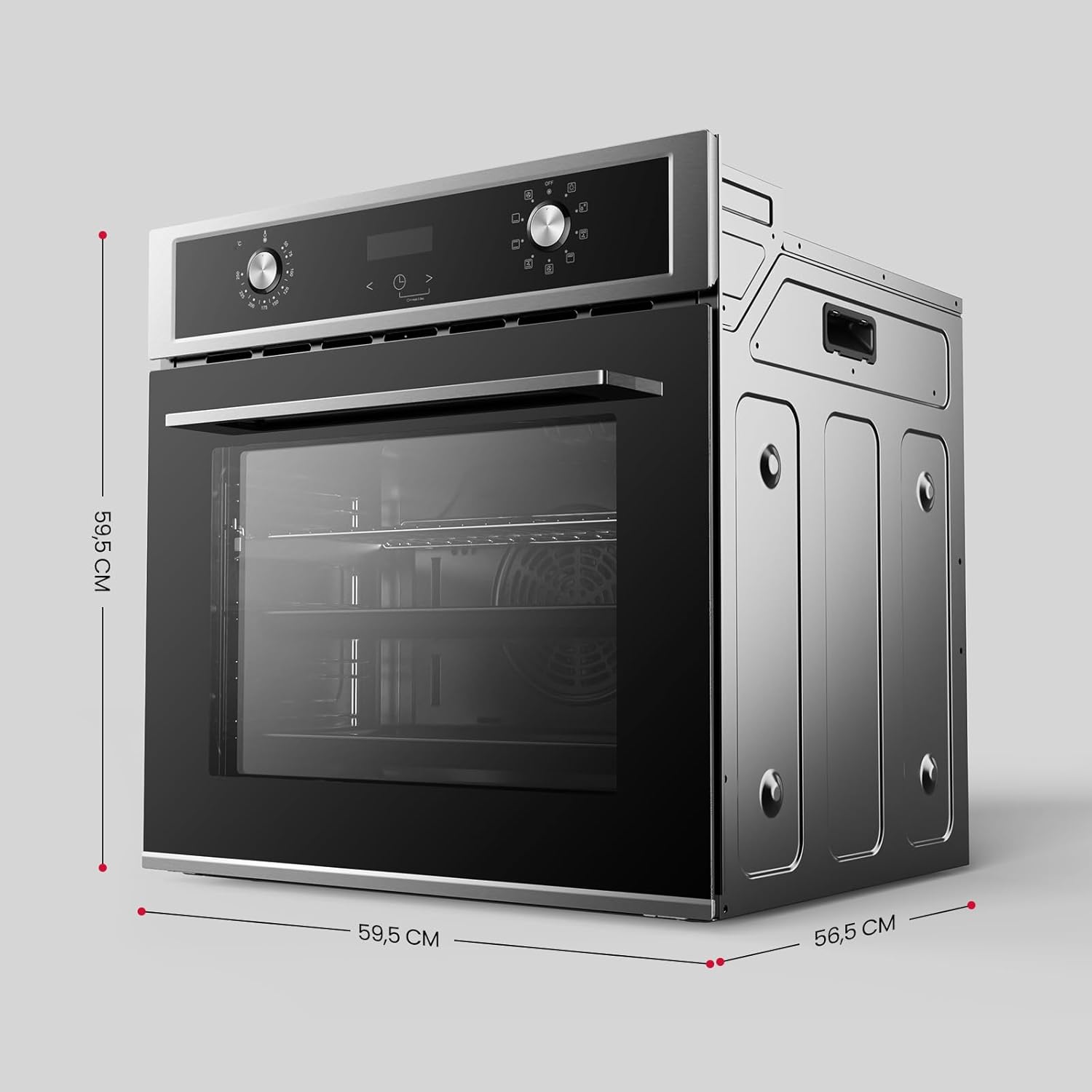 GASLAND ES609321DSH Four à encastrer, 70L, autarcique, four électrique avec 9 fonctions four, triple vitrage, tiroir télescopique et sélecteur rotatif escamotable, air chaud, inox, sécurité enfant