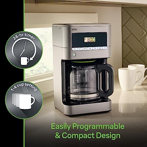 Braun KF7070 BrewSense Drip Glass Coffeemaker, 12 Cup, Stainless Steel