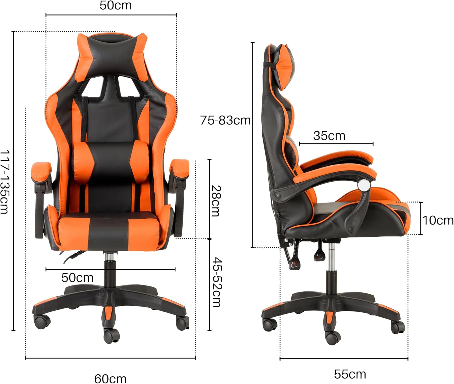 Baroni Home Chaise de Gaming, Chase de Jeux Ergonomique Chaise de Bureau avec Confortable Dossier réglable, Appui-tête et Soutien Lombaire, Blanc