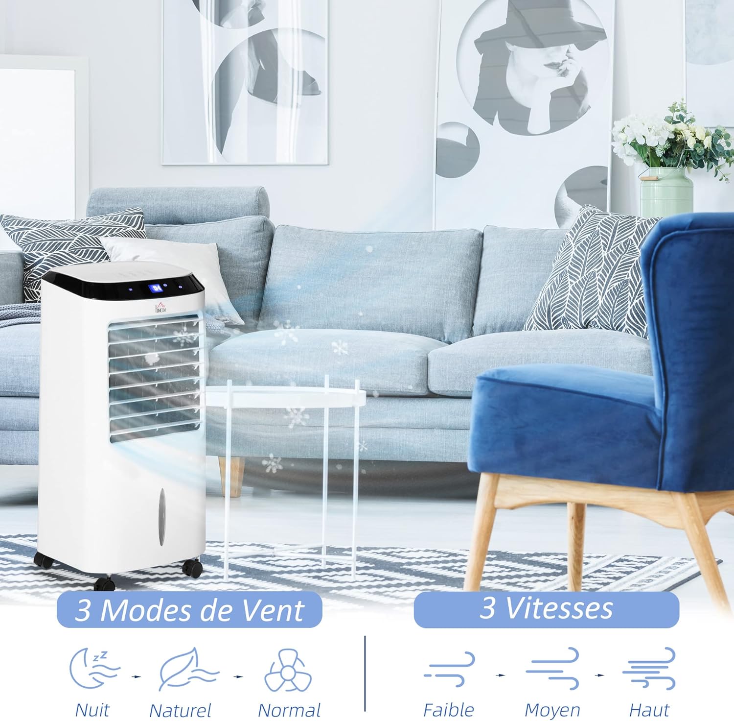HOMCOM Climatiseur rafraîchisseur d'air mobile ventilateur ioniseur 4 en 1 avec télécommande - portable silencieux oscillant 60W - capacité max. réservoir 10L - idéal pièces 20 m² max. - blanc noir