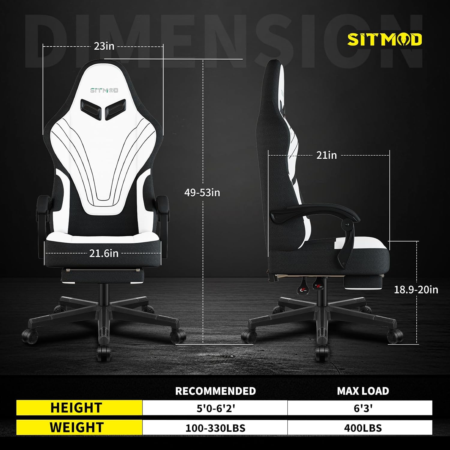 Ulody Chaise Gaming Ergonomique, Fauteuil de Bureau Pivotant, Dossier Haut, Siege Gamer avec Appui-tête et Soutien Lombaire Ajustables, Chaise de Jeu avec Repose-Pieds(Gris)