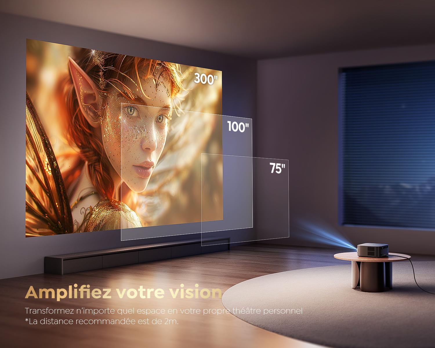 【1200 ANSI/Google TV】 Vidéoprojecteur 4K Netflix Officiel, Auto Focus/Keystone Projecteur 4K WiFi6 Bluetooth Full HD 1080P, Contrôle Vocal, Zoom 50% Projecteur Vidéo de Jour Home Cinéma/PPT/Extérieur