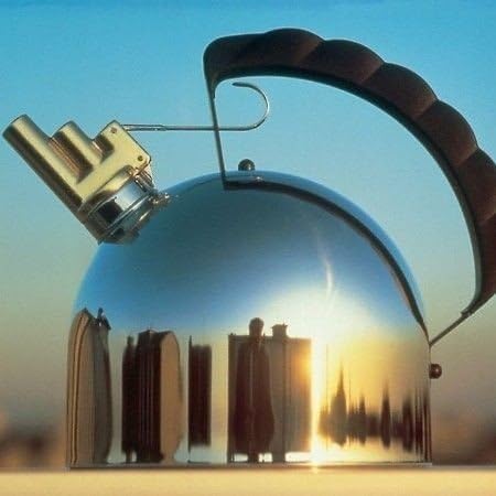 Alessi 9091 FM Bouilloire de Design avec Sifflet Mélodique Acier et PA Noir, 7.5 x 6.5 x 6.5