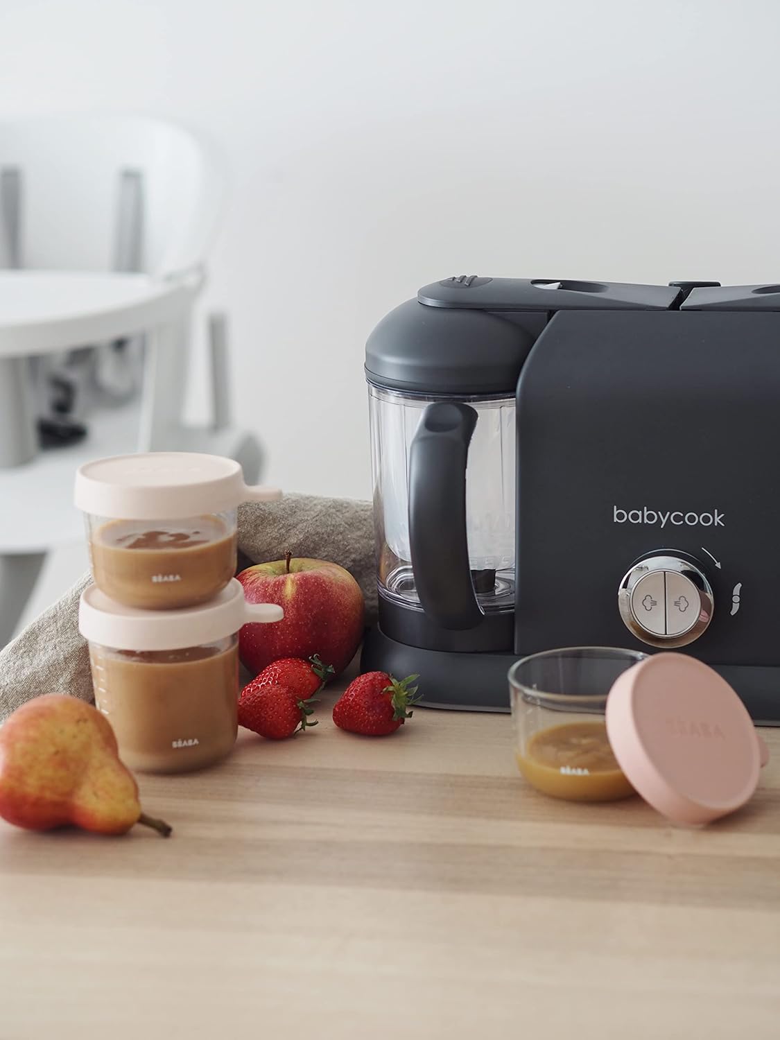 BÉABA, Babycook Duo Robot Bébé 4 en 1 Mixeur-Cuiseur, Cuisson Vapeur rapide 15min , Diversification alimentaire, Petits pots bébé maison, Contenance XXL 2200 ml, Noir