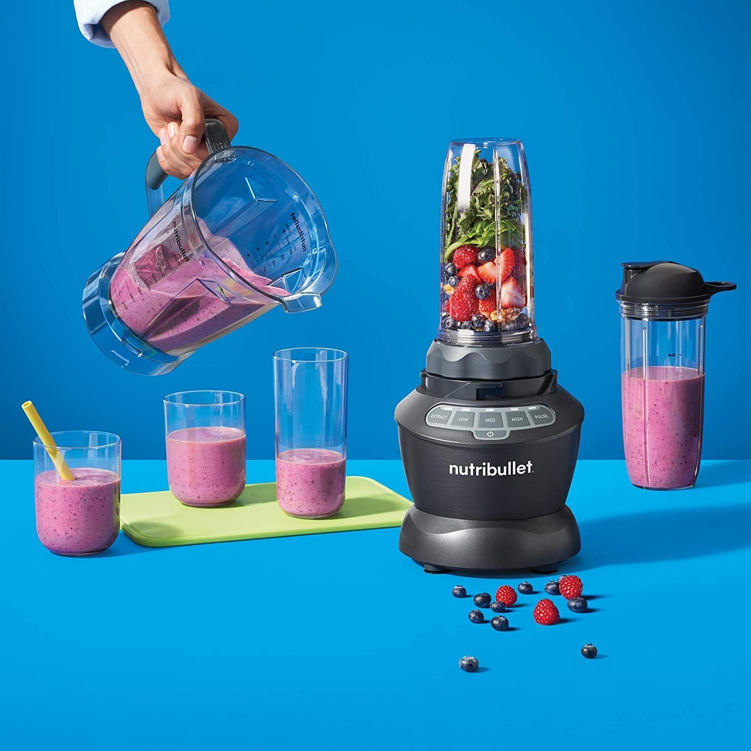 NutriBullet triple Prep System, mixeur électrique, blender multifonction, puissance 1500 watts, 3 appareils, noir, NBF580B